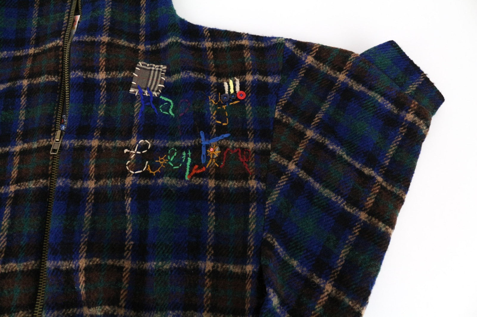 DESIGUAL Women Jacket S Blue Green Wool Blend Checked Short Sleeved Zipped