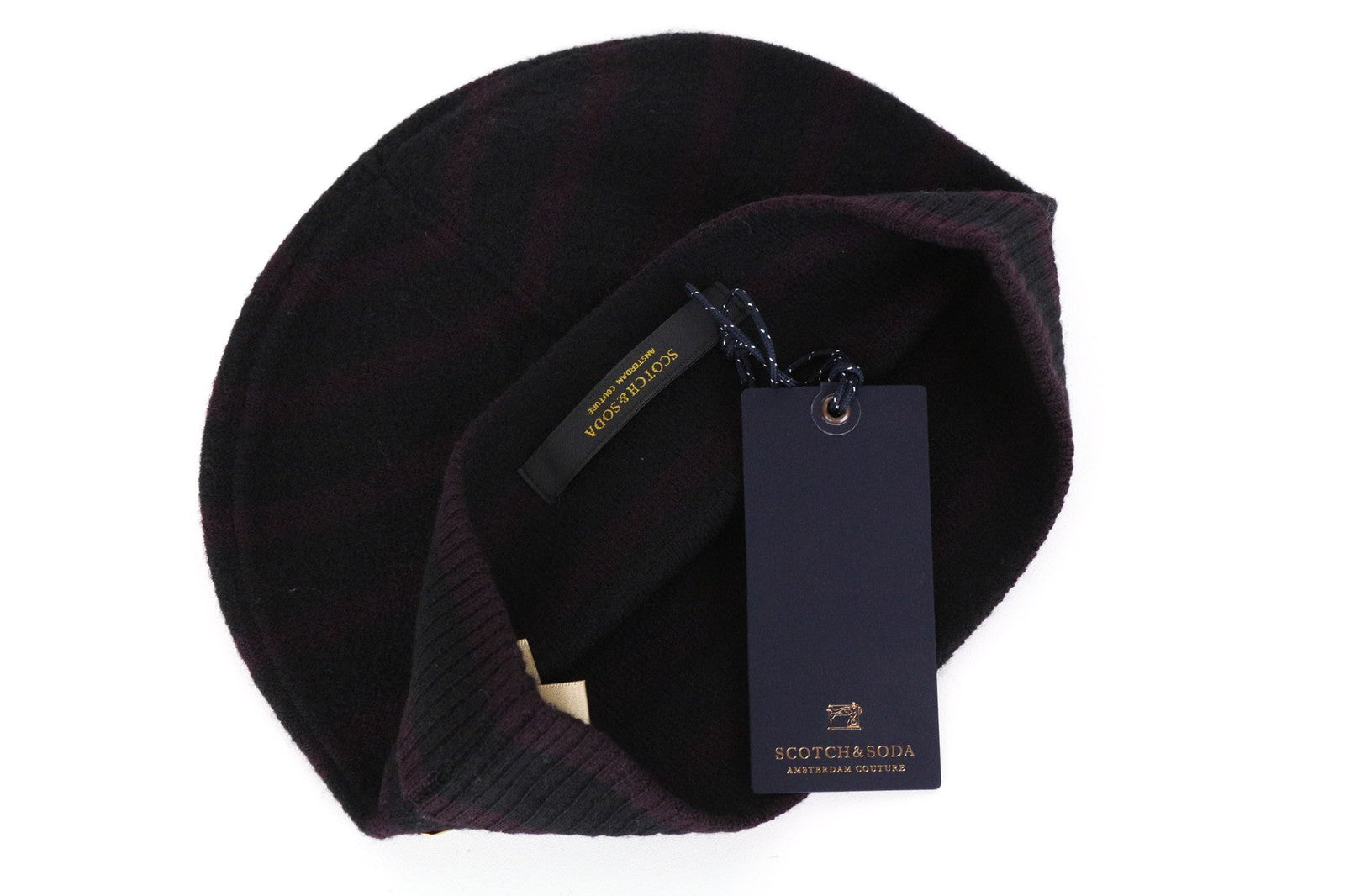 SCOTCH & SODA Men Hat OS Purple Blue Striped Pattern Pure Wool Beanie 2 Pack