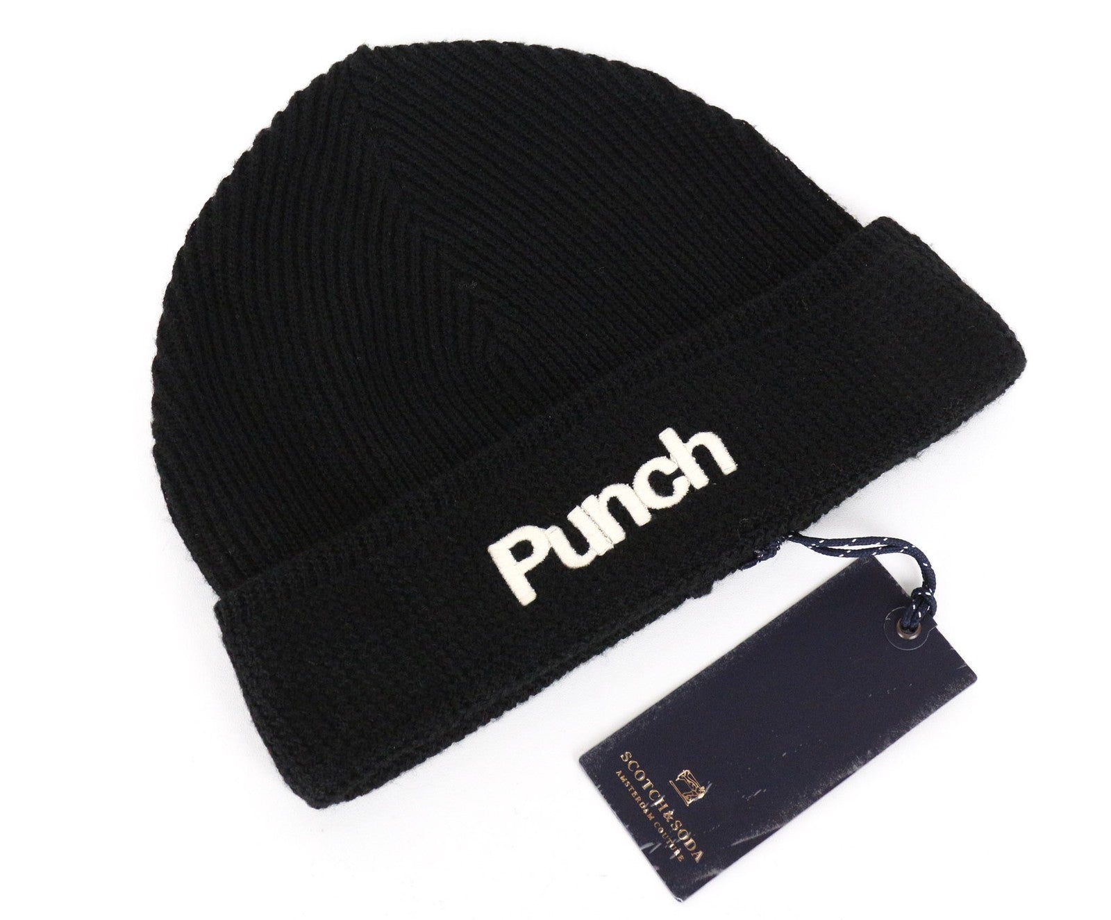 SCOTCH & SODA Men Hat OS Black Wool Blend Knitted Logo Beanie