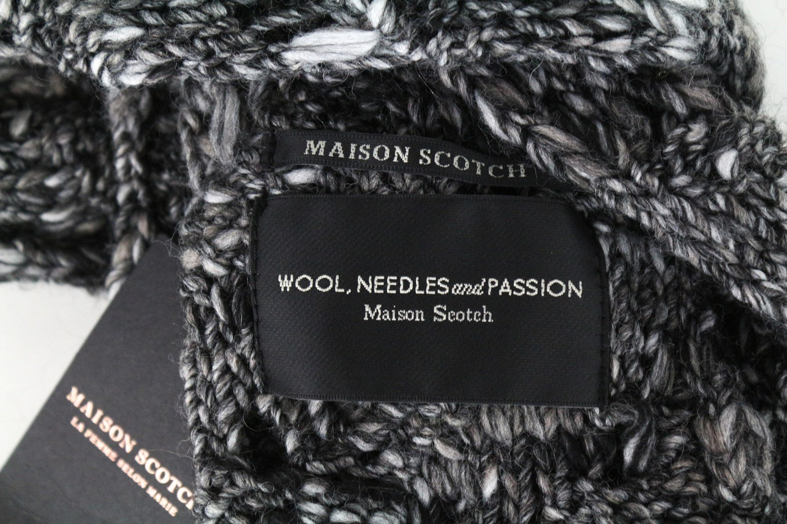 MAISON SCOTCH Women Scarf OS Grey Melange Knitted Warm Winter Tassels