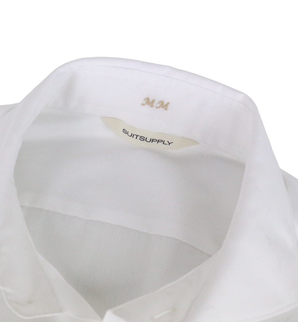 SUITSUPPLY Men Shirt XS Extra Slim White Pure Cotton Cutaway Long Sleeve