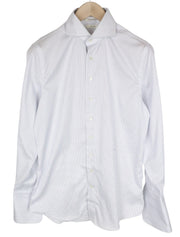 SUITSUPPLY Traveller Men Shirt 39 Extra Slim White Pure Cotton Striped Pattern
