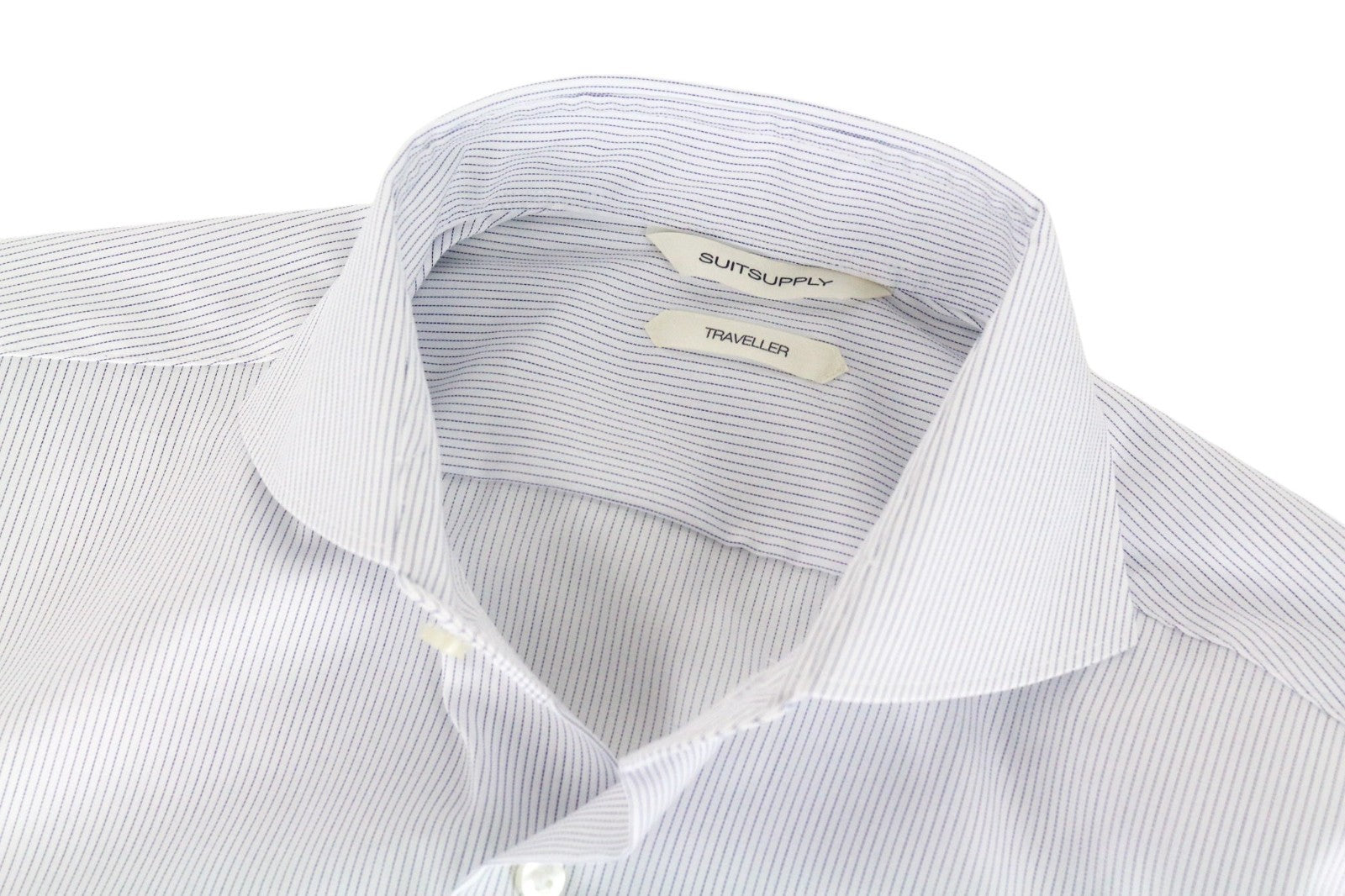 SUITSUPPLY Traveller Men Shirt 39 Extra Slim White Pure Cotton Striped Pattern