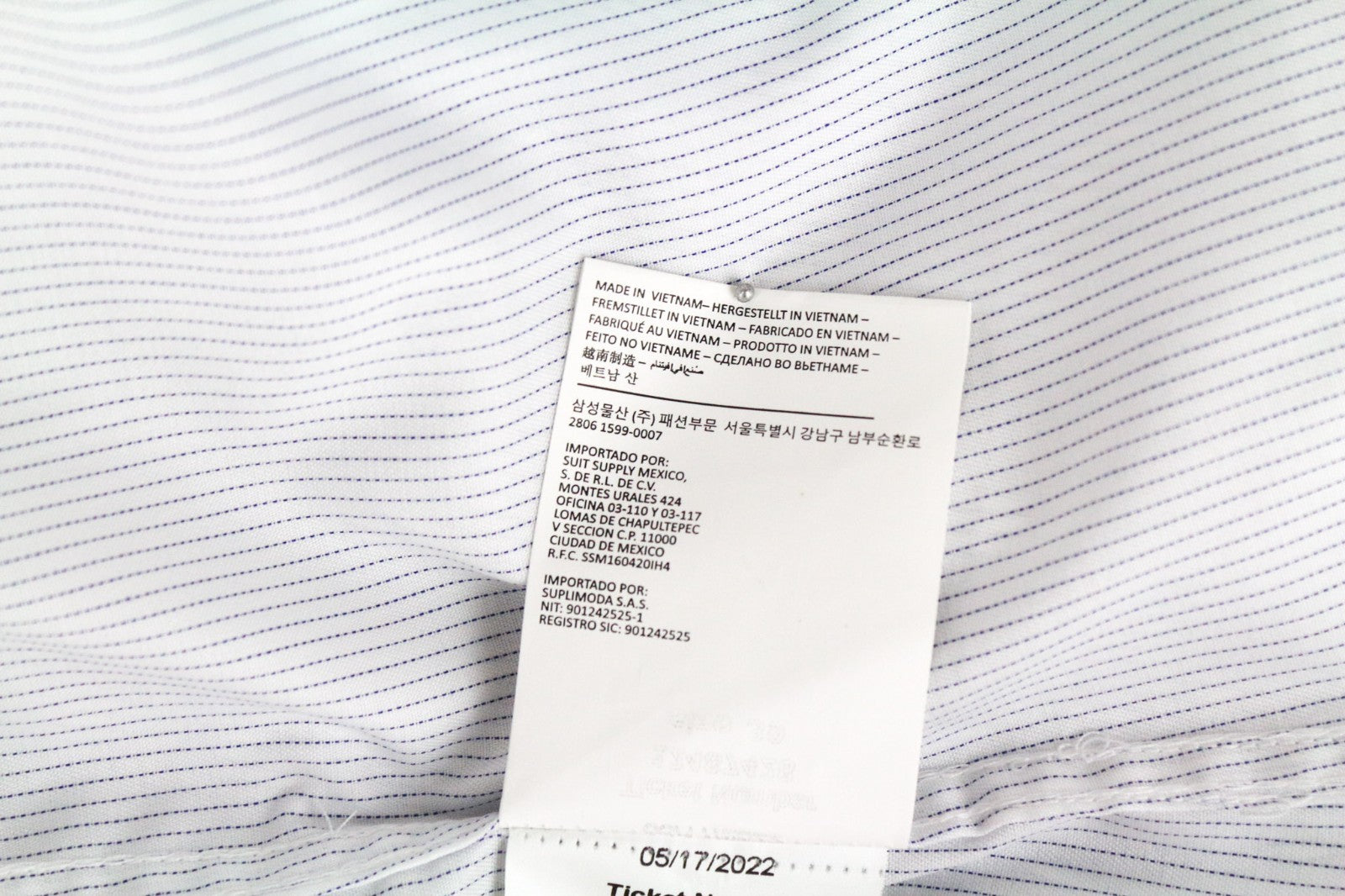SUITSUPPLY Traveller Men Shirt 39 Extra Slim White Pure Cotton Striped Pattern