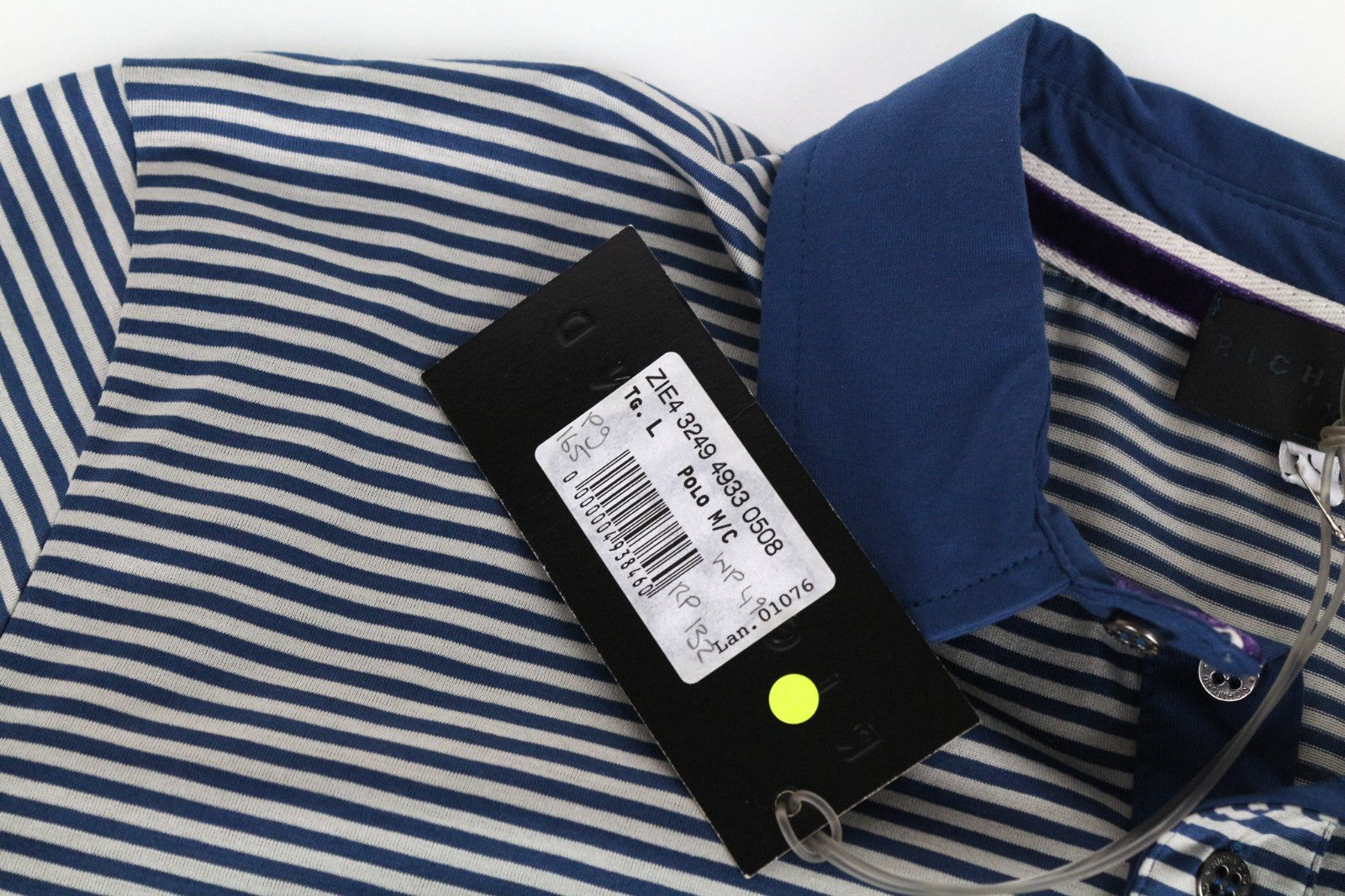 RICHMOND Men T-Shirt L Blue Pure Cotton Striped Short Sleeve Polo