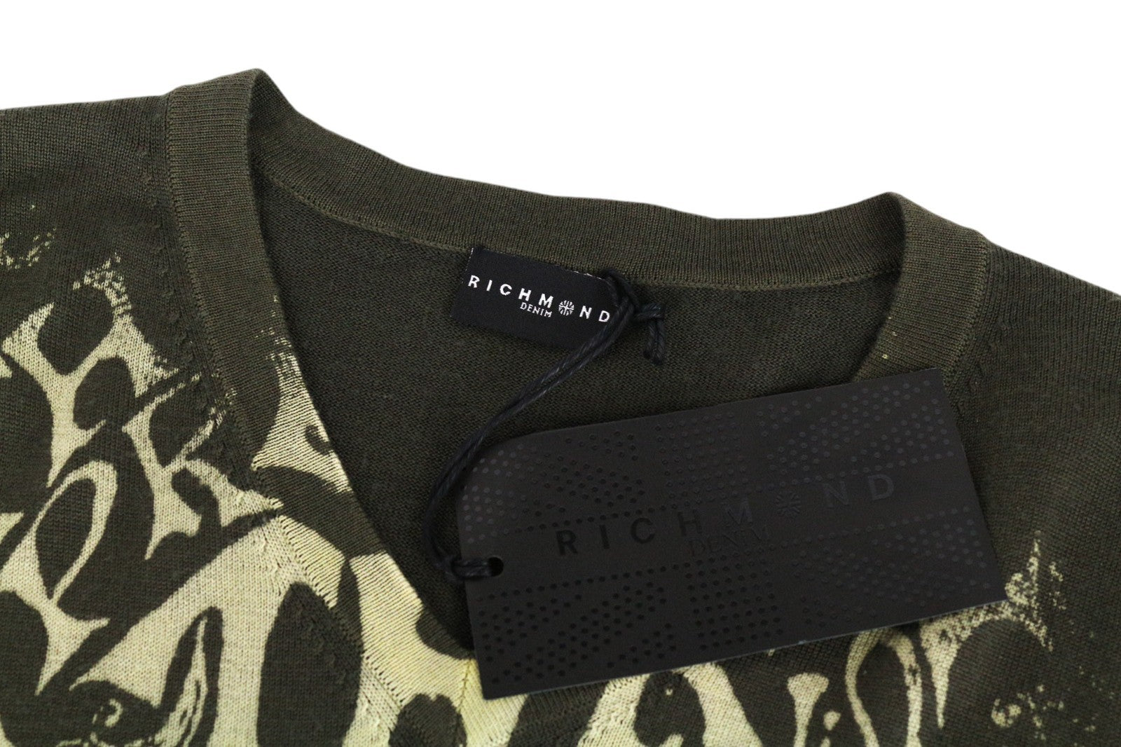 RICHMOND Men Sweatshirt L Green Pure Wool Long Sleeved Logo Pullover