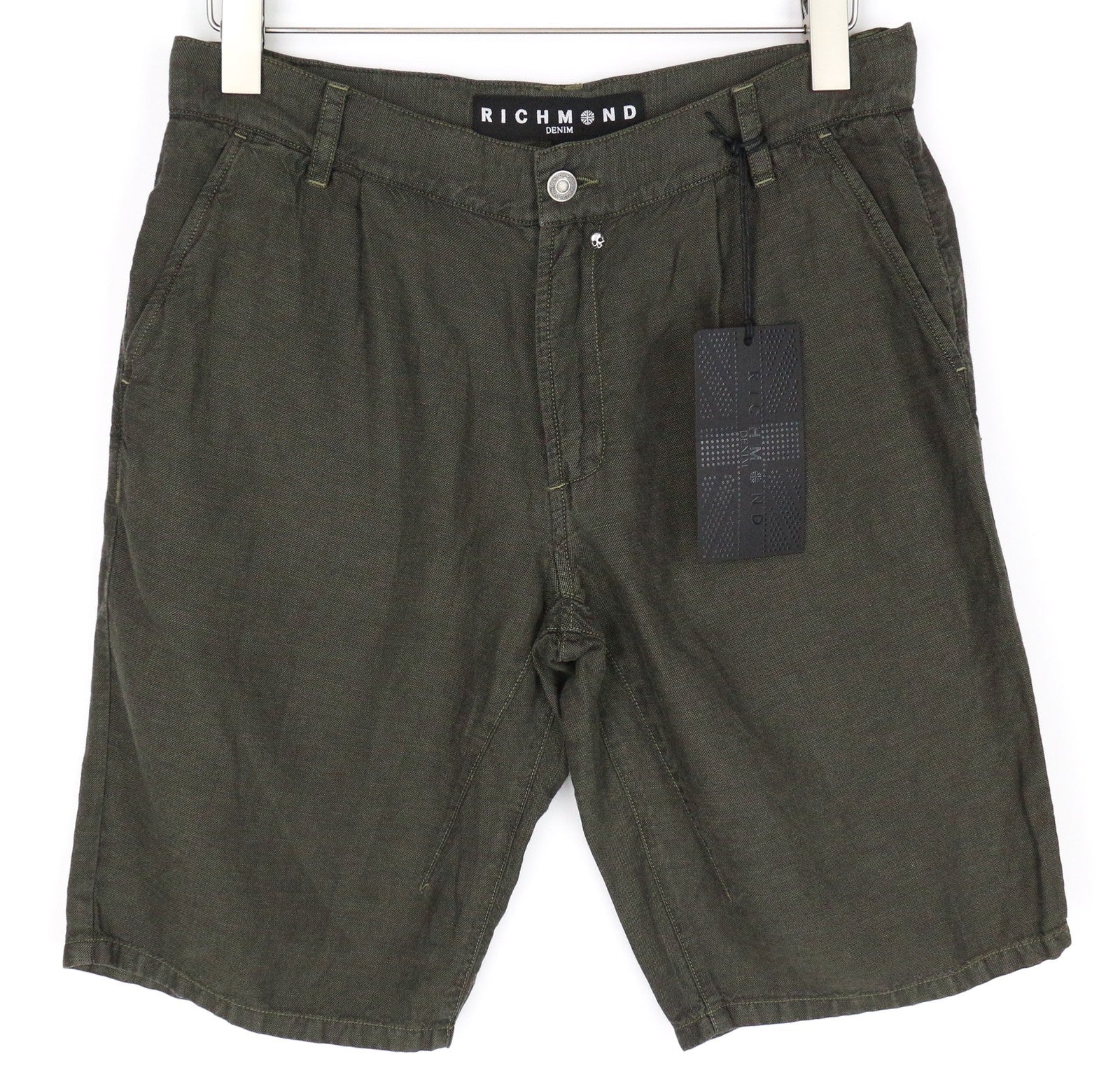 RICHMOND Bermuda Men Shorts 48 W33 Green Cotton Linen Summer Casual