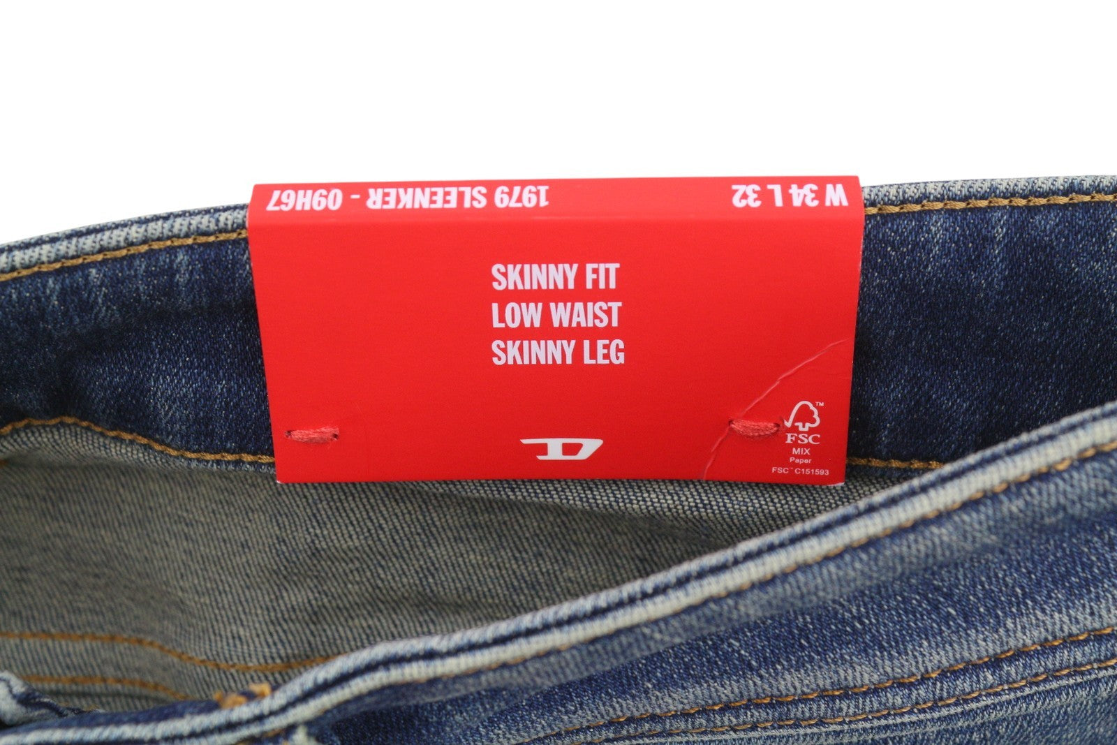 DIESEL 1979 Sleenker 09H67 Men Jeans W34/L32 Blue Faded Skinny Fit Low RRP195