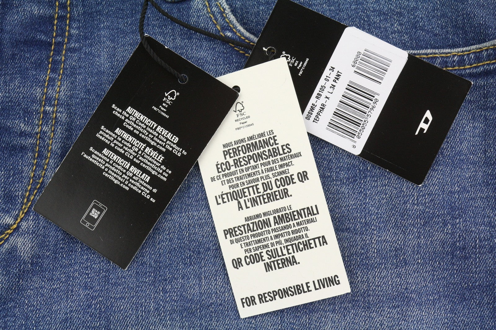 DIESEL Tepphar RB105 Men Jeans W34/L34 Blue Whiskers Faded Slim Fit RRP175