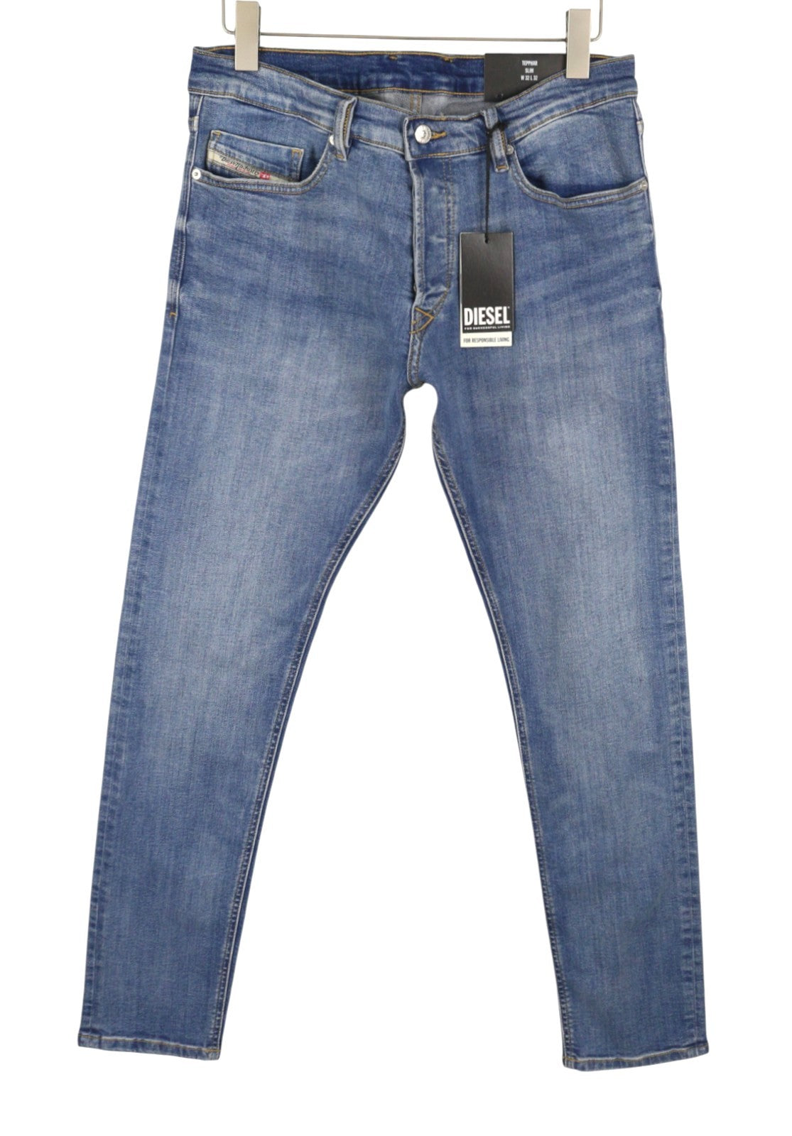 DIESEL Tepphar RB105 Men Jeans W32/L32 Blue Whiskers Faded Slim Fit RRP175
