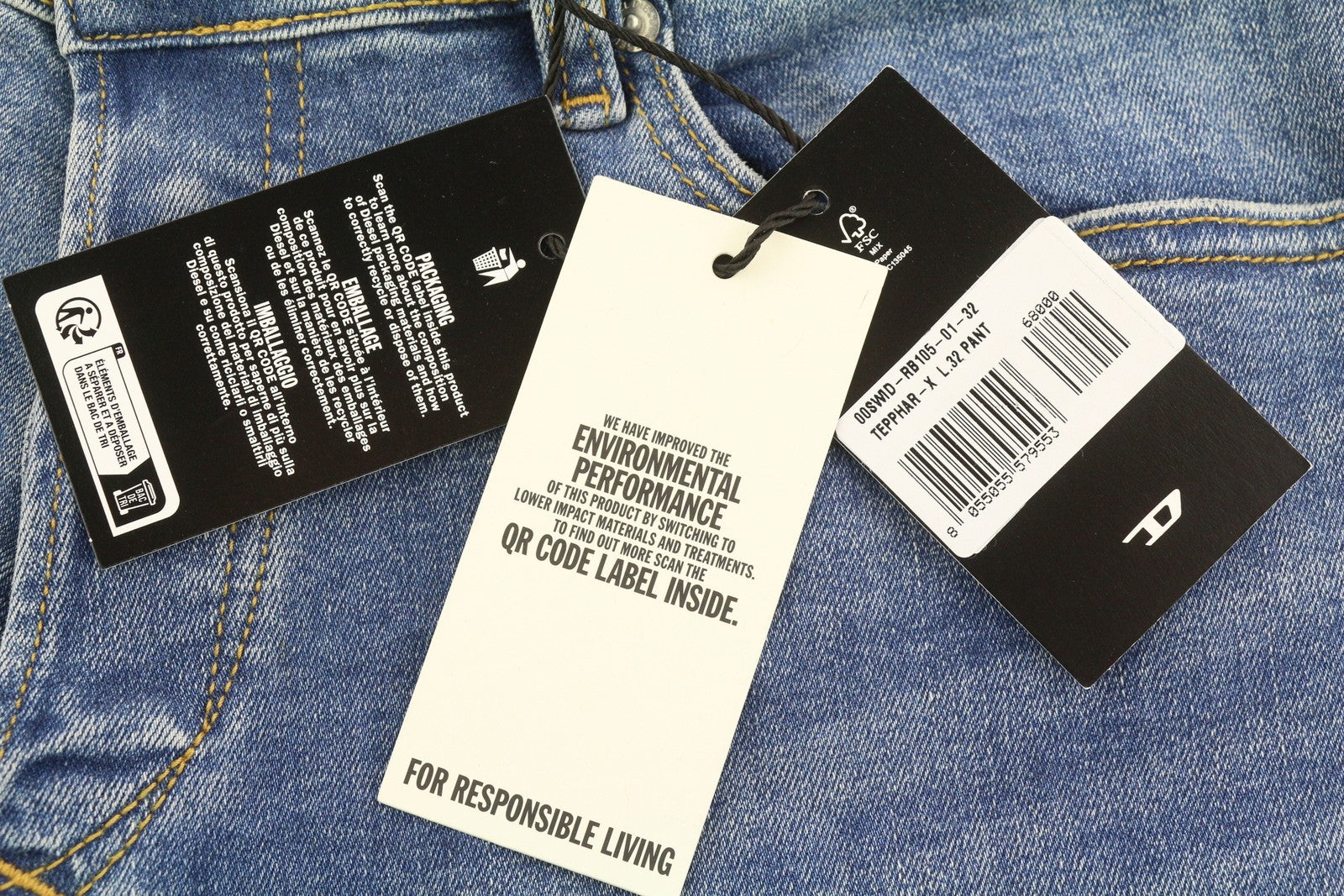 DIESEL Tepphar RB105 Men Jeans W32/L32 Blue Whiskers Faded Slim Fit RRP175