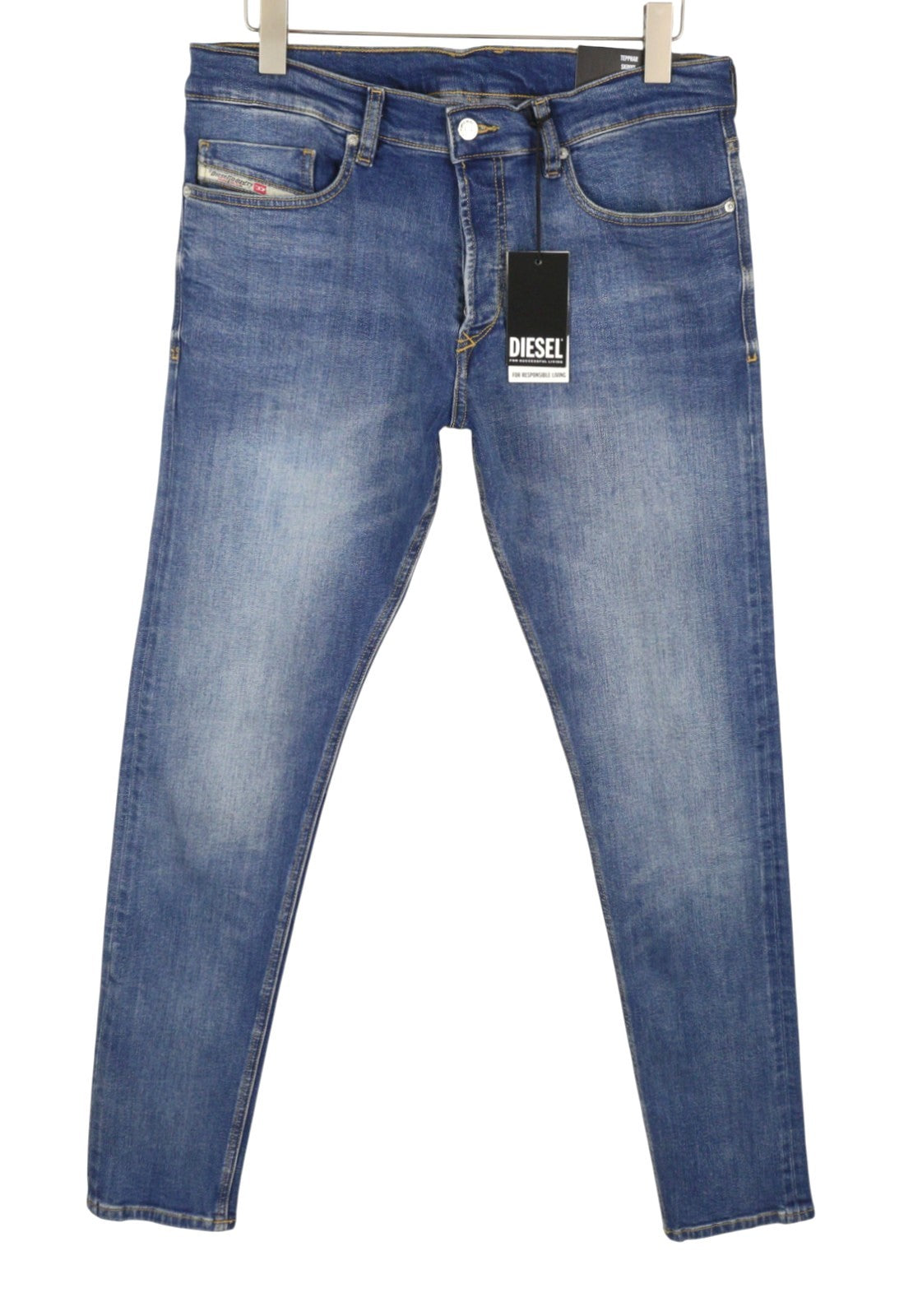 DIESEL Tepphar RB105 Men Jeans W32/L34 Blue Whiskers Faded Slim Fit RRP175