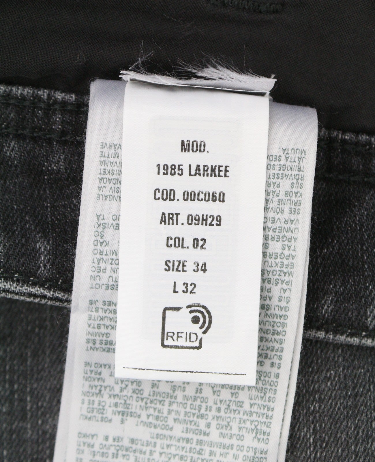 DIESEL 1985 Larkee 09H29 Men Jeans W34/L32 Black Whiskers Faded Regular Straight