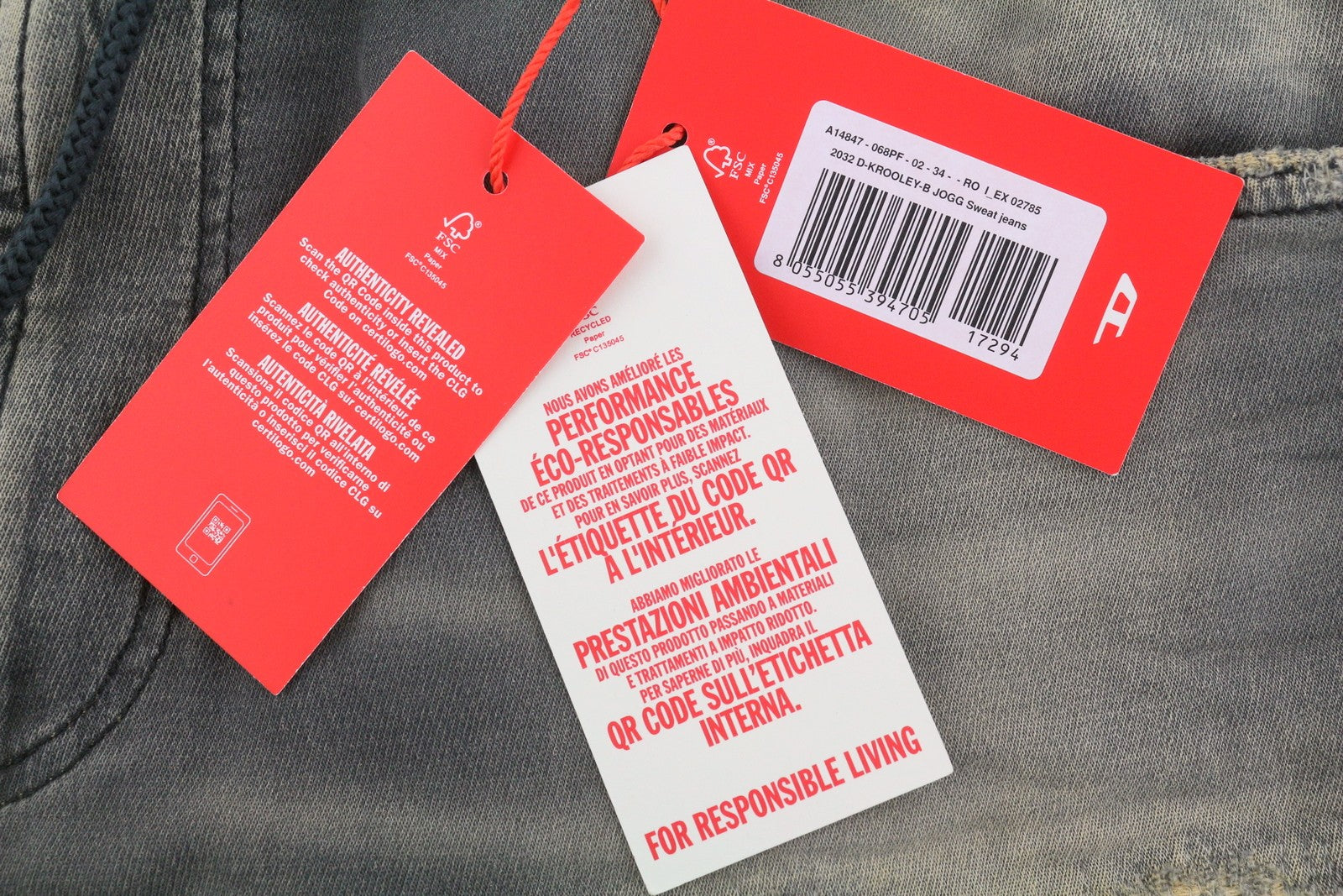 DIESEL 2032 D-Krooley-B Jogg 068PF Men Jeans W34 Grey Faded Distress RRP325