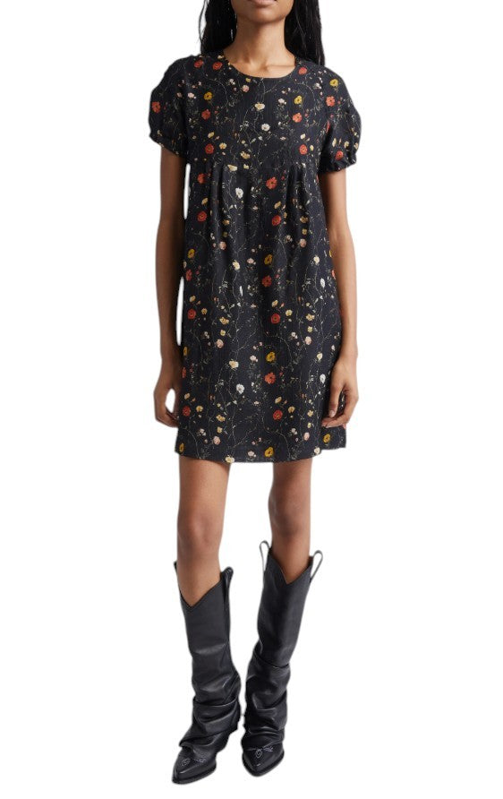 R13 Raglan Sleeve Babydoll Lined Women Dress XS Black Wool Silk Floral RRP1299