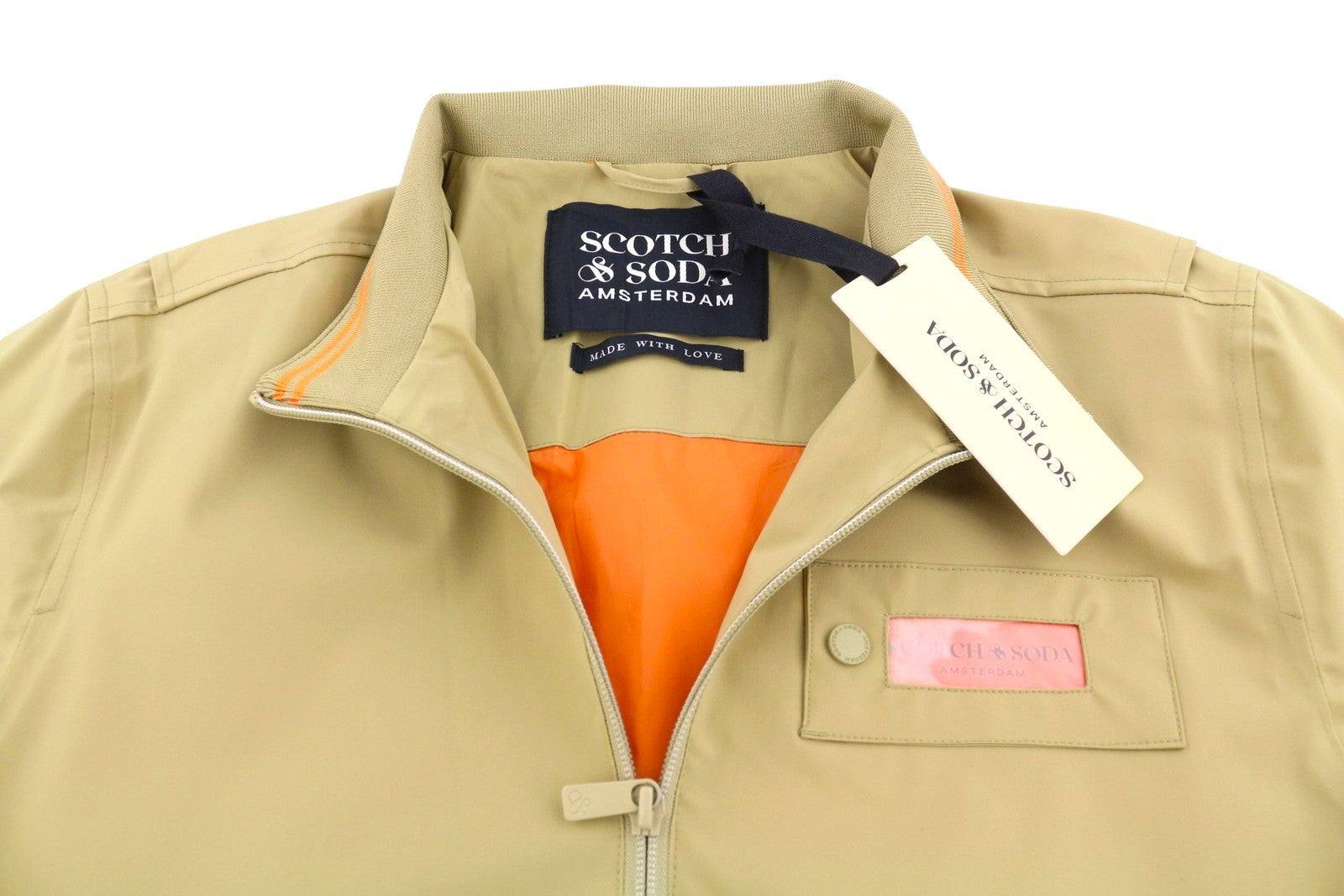 SCOTCH & SODA Men Jacket M Beige High Neck Full Zip Lightweight Bomber
