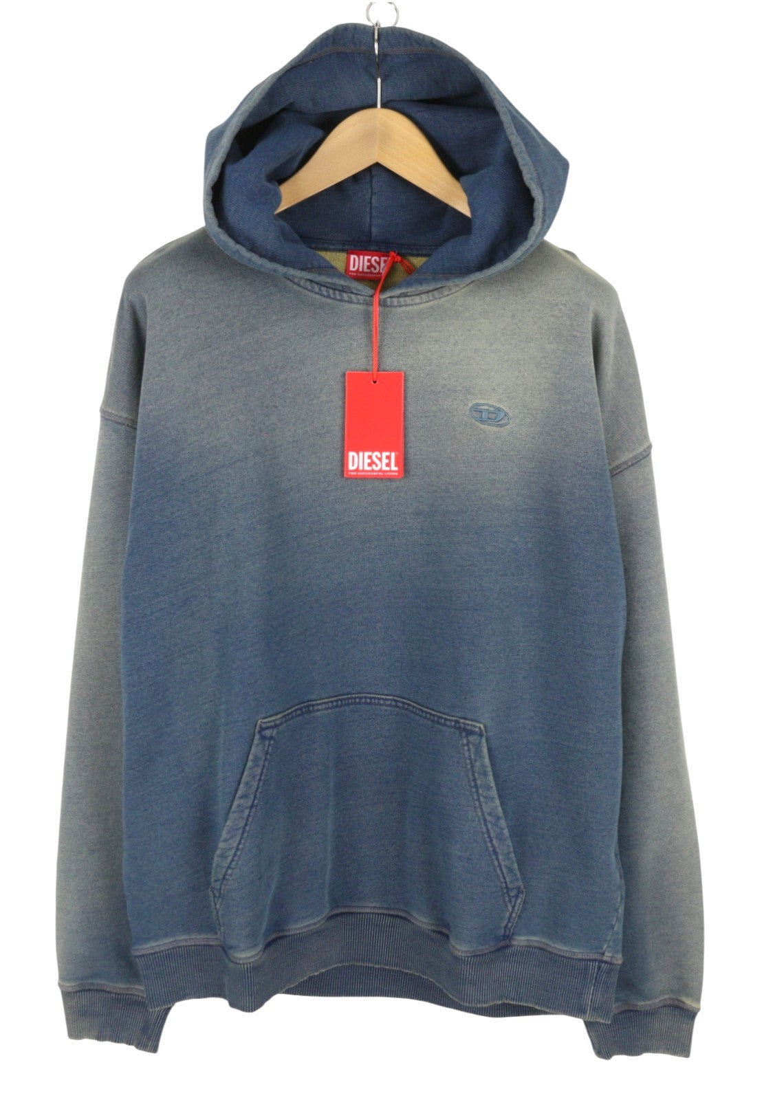 DIESEL S-Boxt-Hood-R6 Men Hoodie XL Blue Faded Kangaroo Pocket Pull On RRP250
