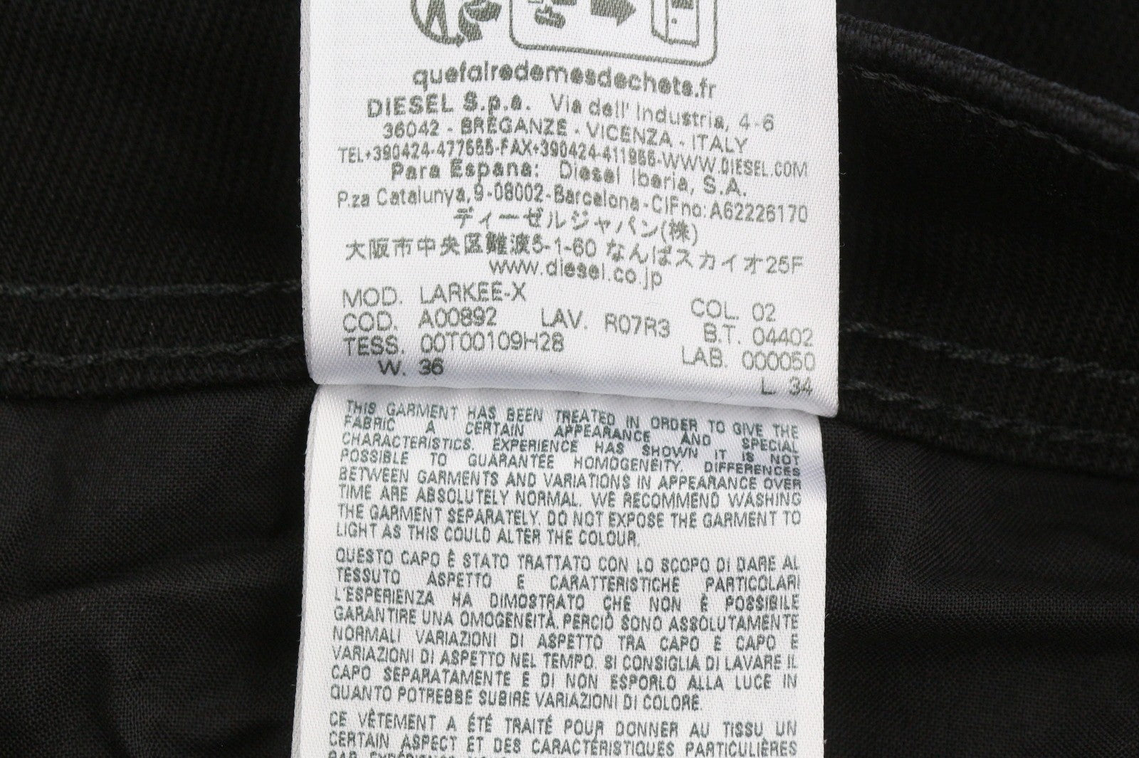 DIESEL 1985 Larkee R07R3 Men Jeans W36/L34 Regular Fit Straight Leg Mid Waist