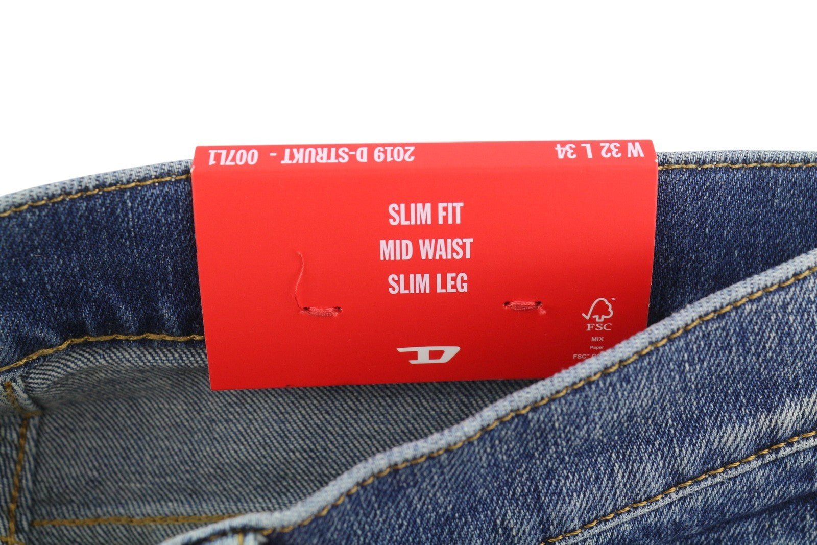 DIESEL 2019 D-Strukt 007L Men Jeans W32/L34 Blue Whiskers Faded Slim Fit RRP195