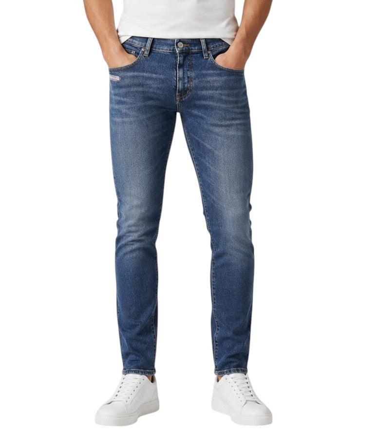 DIESEL 2019 D-Strukt 007L Men Jeans W36/L34 Blue Whiskers Faded Slim Fit RRP195