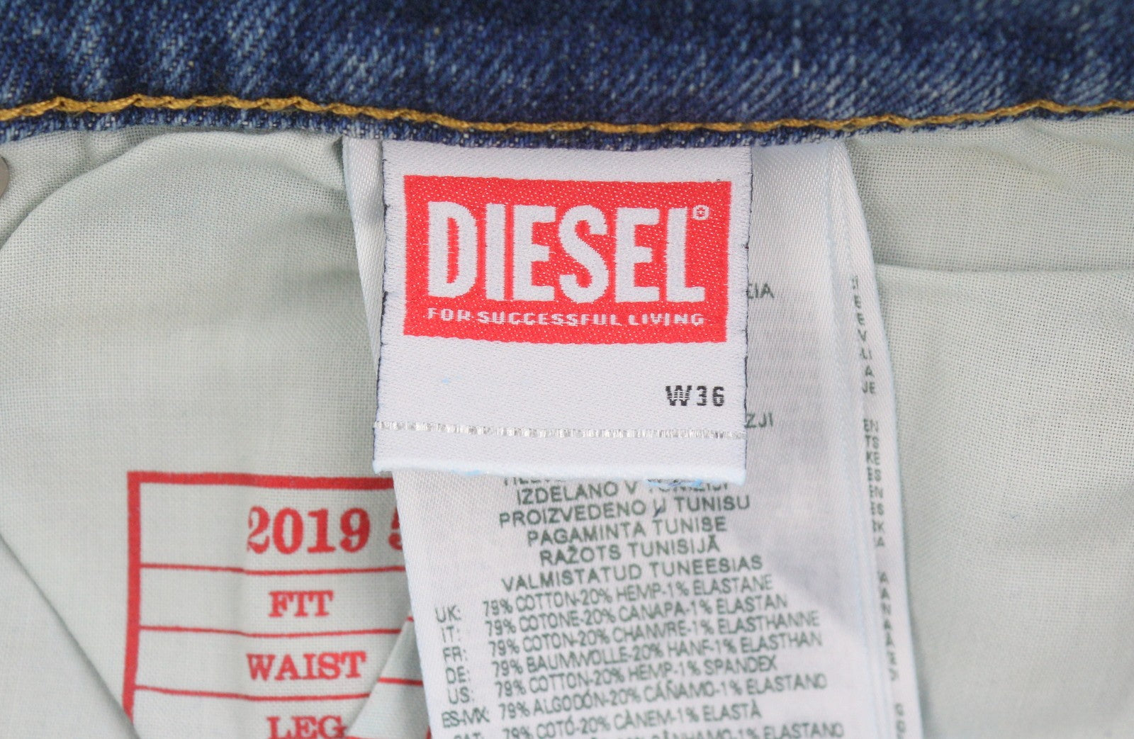 DIESEL 2019 D-Strukt 007L Men Jeans W36/L34 Blue Whiskers Faded Slim Fit RRP195