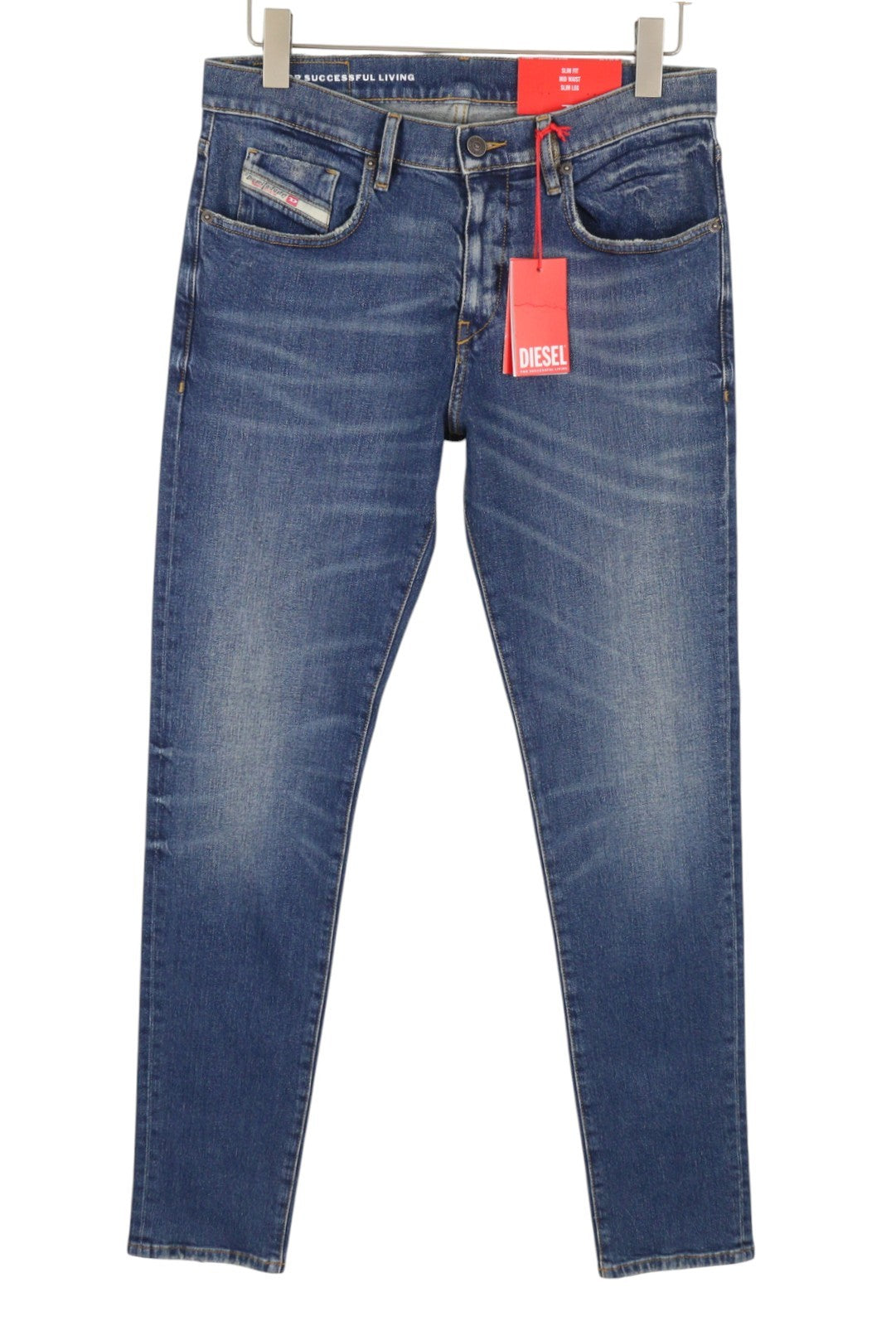 DIESEL 2019 D-Strukt 007L Men Jeans W36/L34 Blue Whiskers Faded Slim Fit RRP195