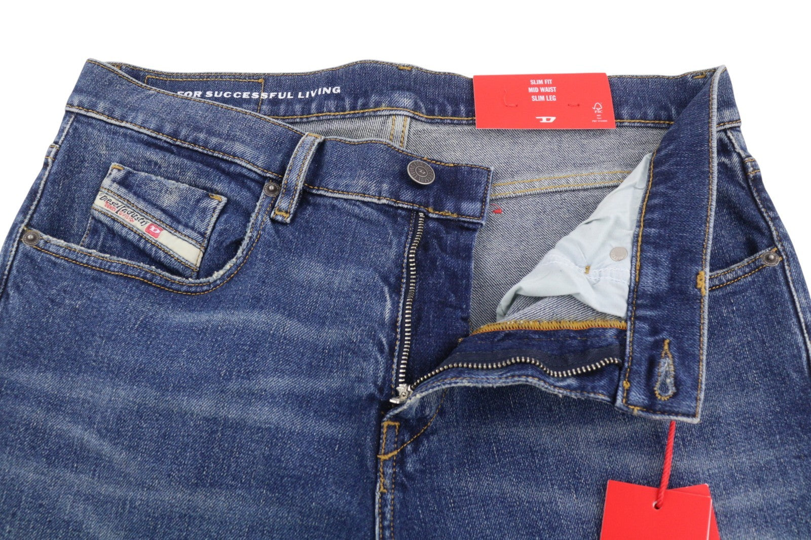 DIESEL 2019 D-Strukt 007L Men Jeans W36/L34 Blue Whiskers Faded Slim Fit RRP195