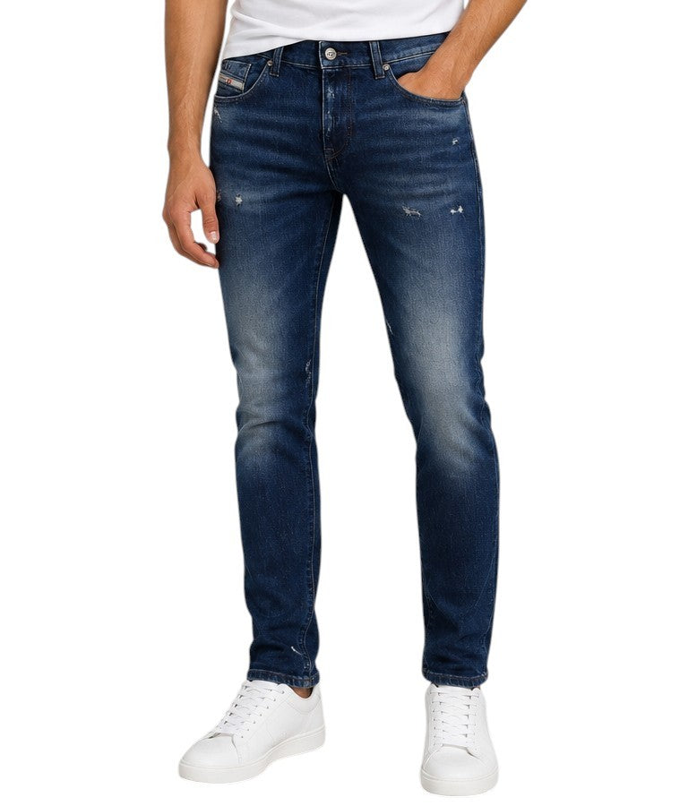 DIESEL 2019 D-Strukt 09J56 Men Jeans W32/L32 Blue Whiskers Distress Slim RRP195