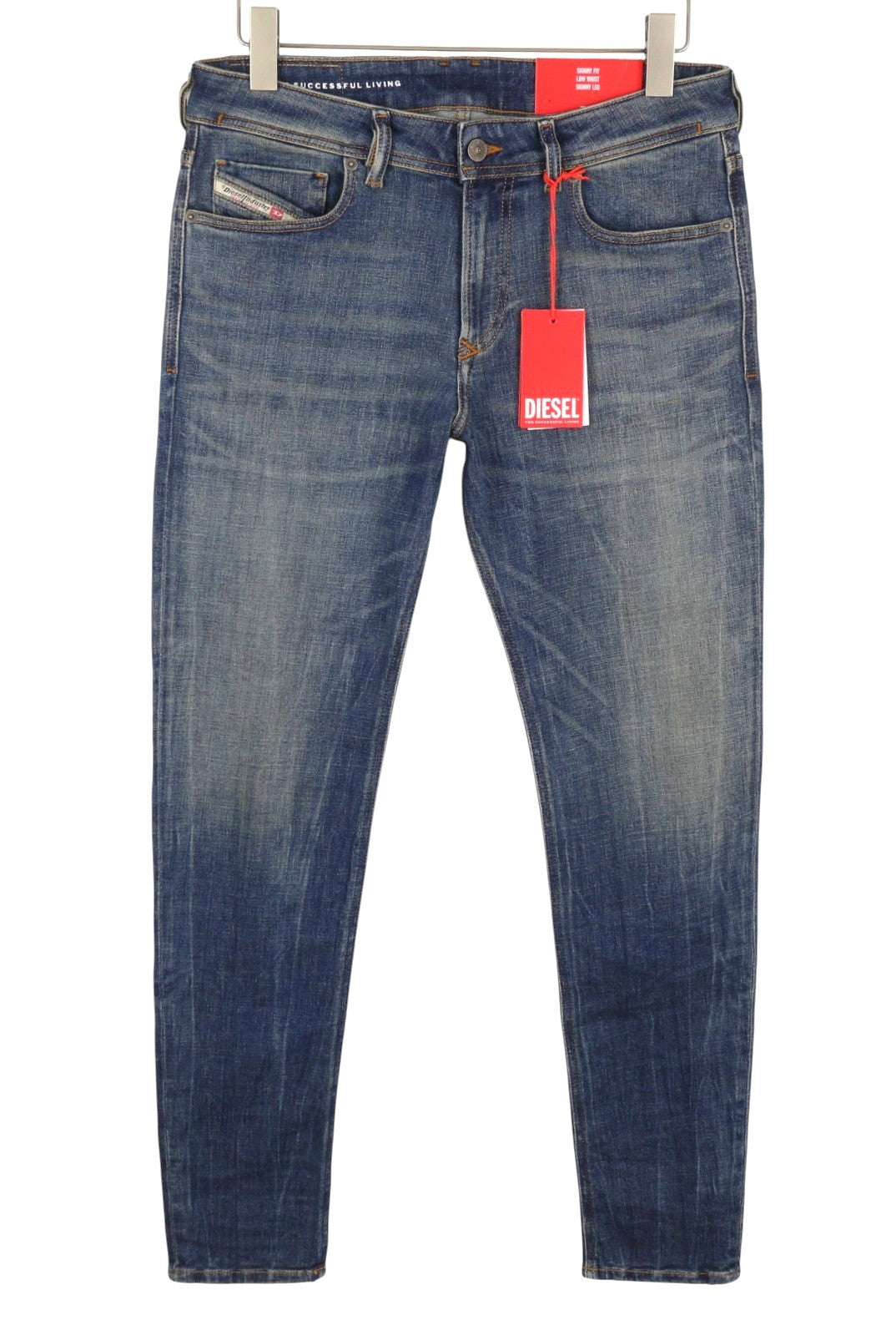 DIESEL 1979 Sleenker 09H67 Men Jeans W32/L32 Blue Faded Skinny Fit Low RRP195