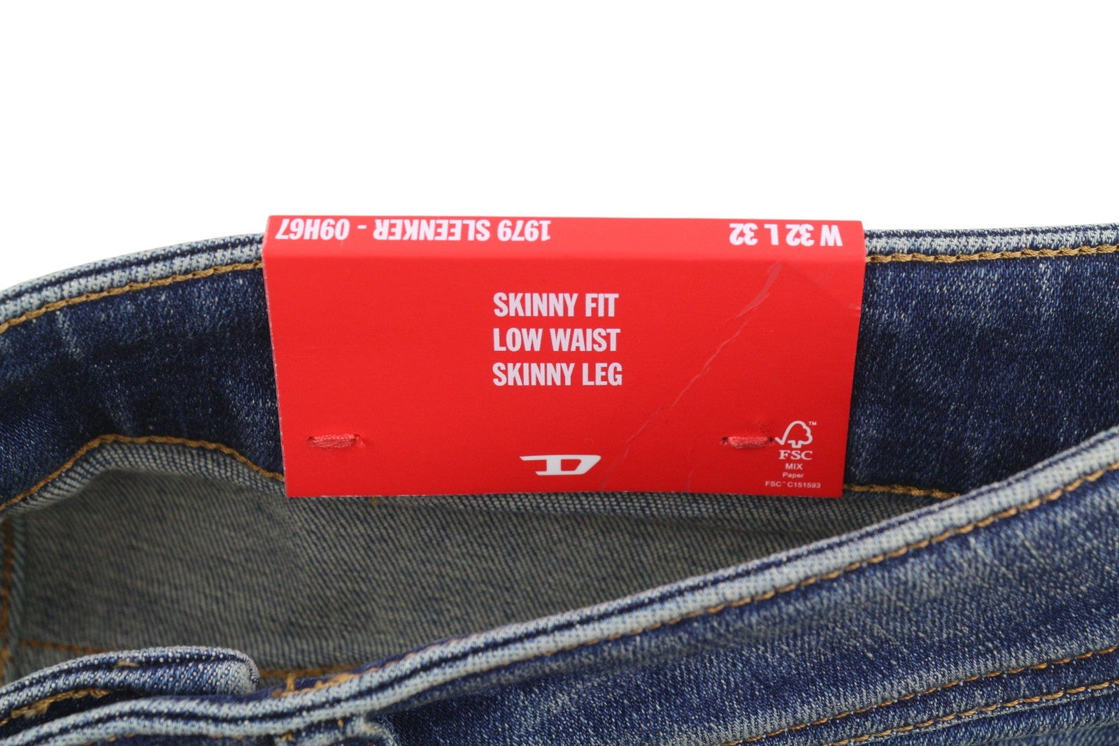 DIESEL 1979 Sleenker 09H67 Men Jeans W32/L32 Blue Faded Skinny Fit Low RRP195