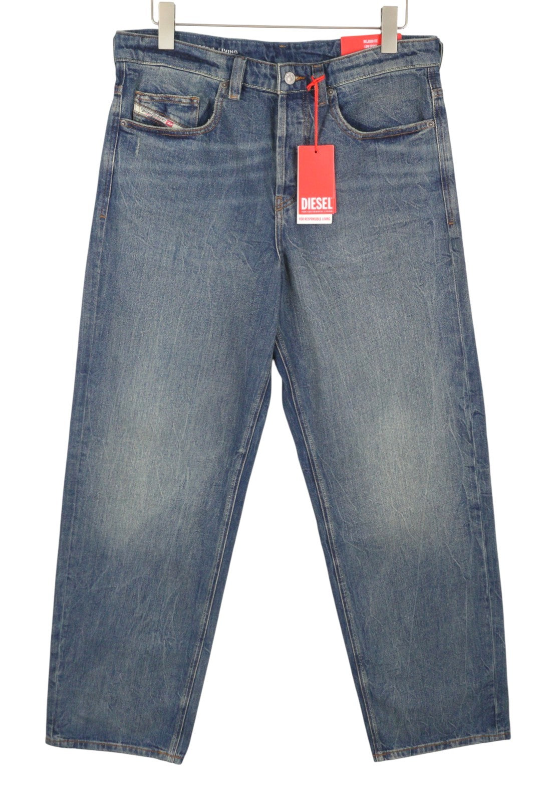 DIESEL 2001 D-Macro 0CLBB Men Jeans W36/L34 Blue Relaxed Fit Wide Leg Low RRP195