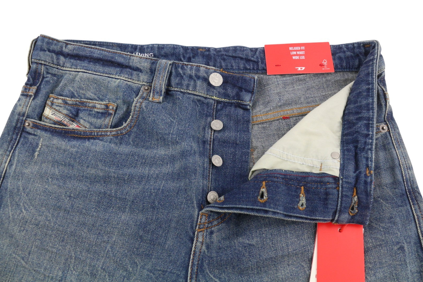 DIESEL 2001 D-Macro 0CLBB Men Jeans W36/L34 Blue Relaxed Fit Wide Leg Low RRP195