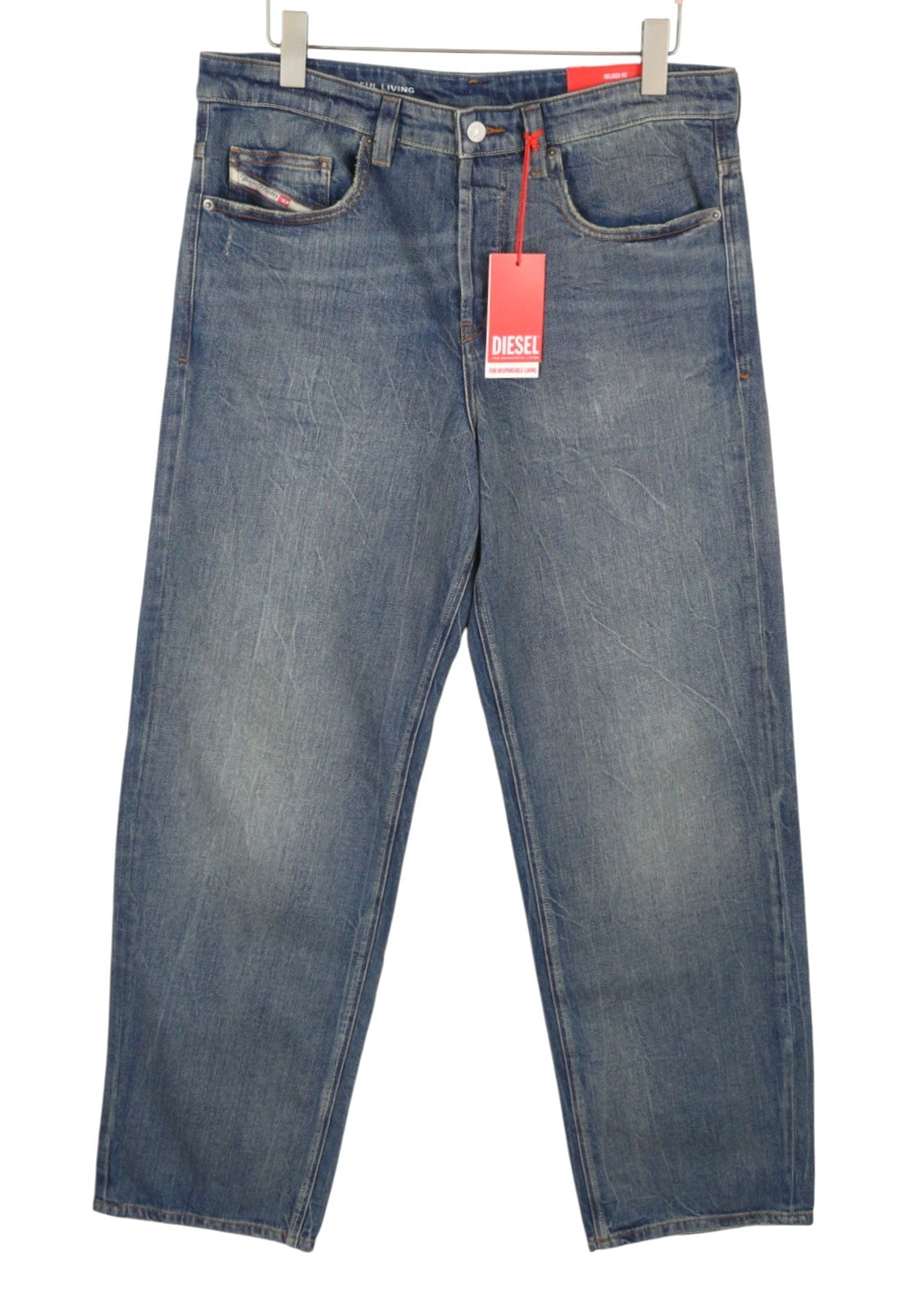DIESEL 2001 D-Macro 0CLBB Men Jeans W32/L34 Blue Relaxed Fit Wide Leg Low RRP195