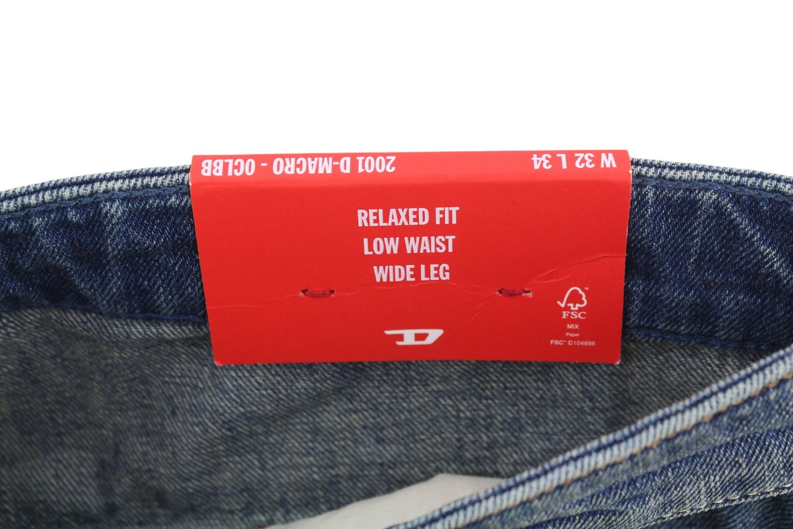 DIESEL 2001 D-Macro 0CLBB Men Jeans W32/L34 Blue Relaxed Fit Wide Leg Low RRP195