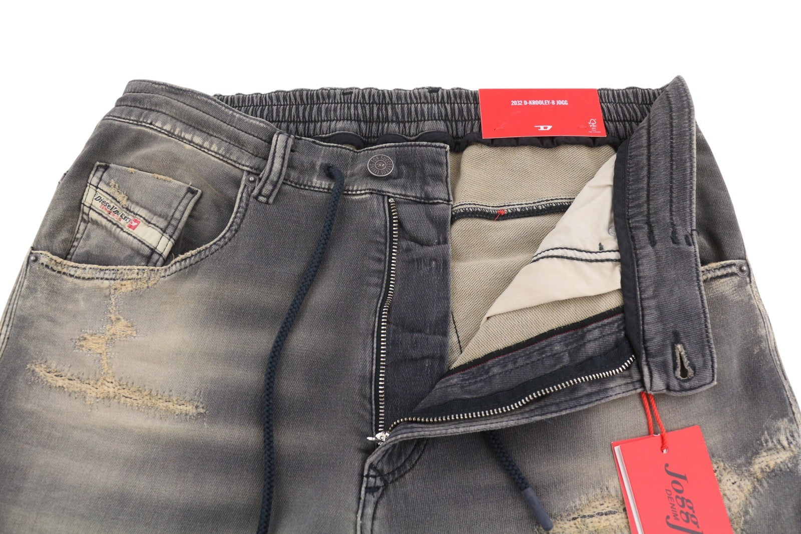 DIESEL 2032 D-Krooley-B Jogg 068PF Men Jeans W36 Grey Faded Distress RRP325