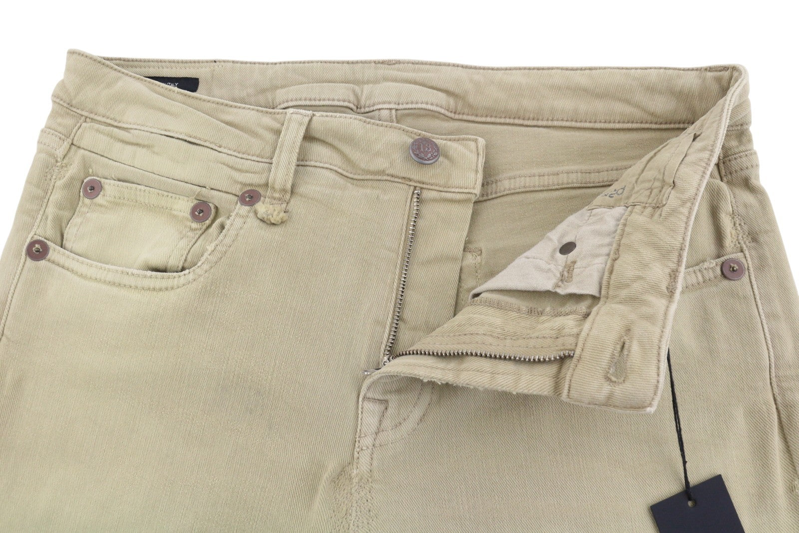 R13 Boy Straight Women Jeans 30 Khaki Stretch Faded Cropped Zip Fly