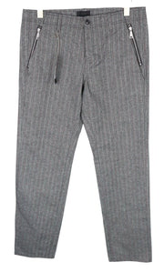 RICHMOND Men Trousers 48 W37 Grey Pure Cotton Striped Pattern Button-Fly