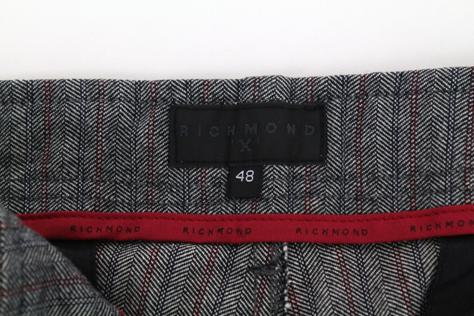 RICHMOND Men Trousers 48 W37 Grey Pure Cotton Striped Pattern Button-Fly