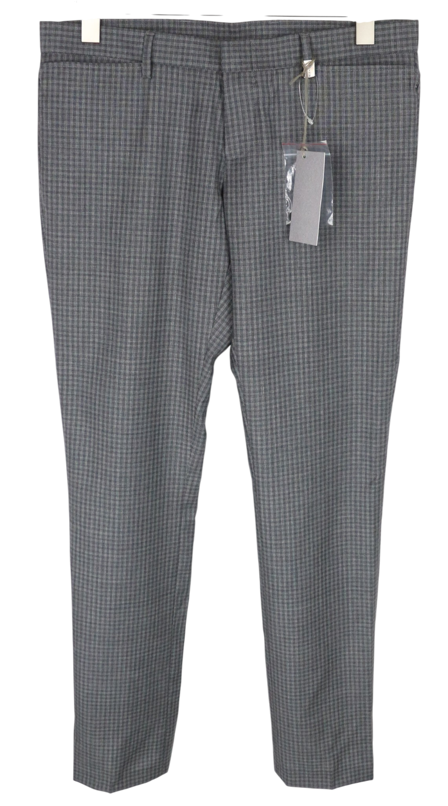 RICHMOND Men Trousers 48 W35 Grey Pure Wool Checked Pattern Pleated Front