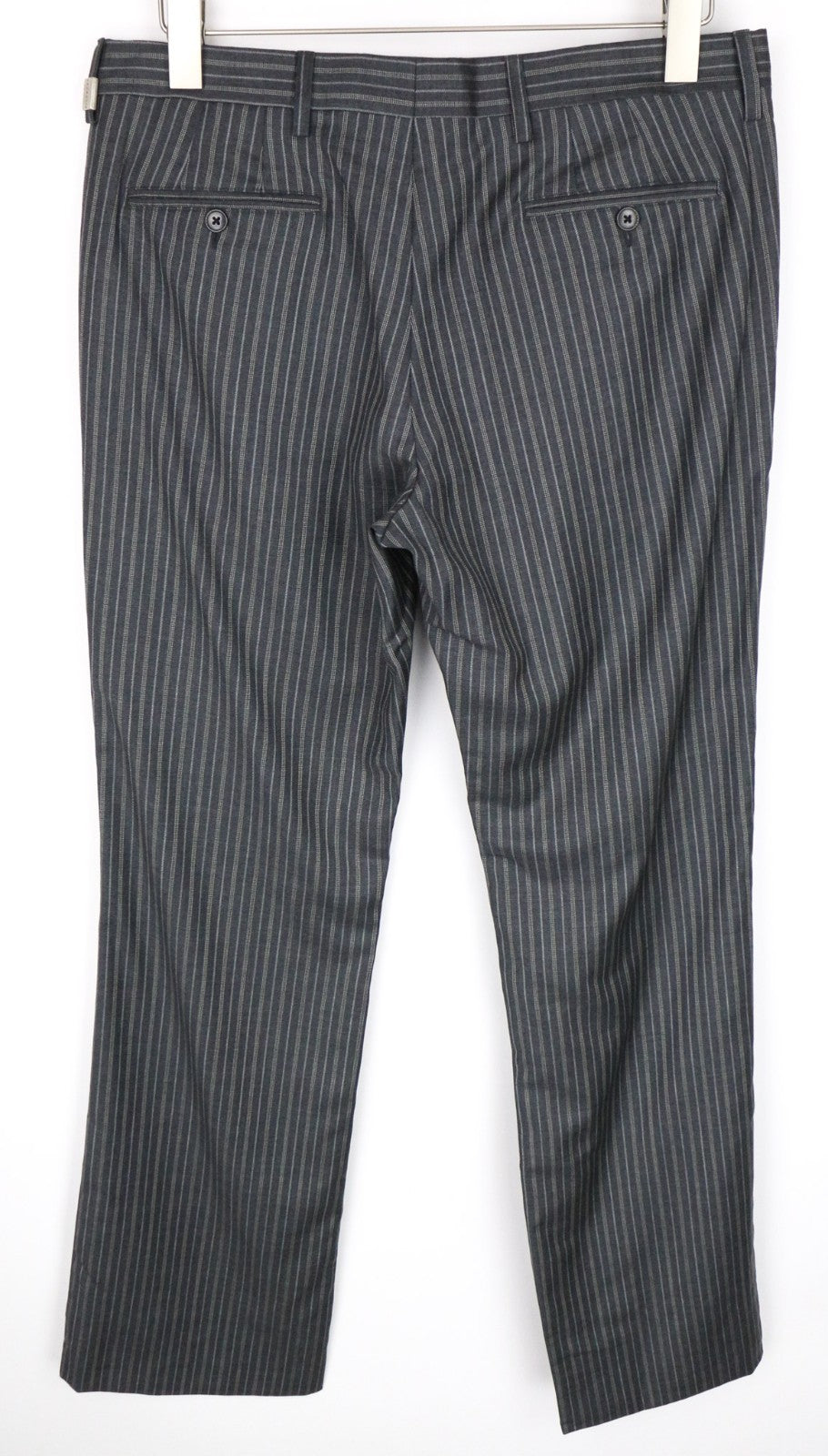 RICHMOND Men Trousers 48 W35 Grey Pure Wool Striped Pattern Formal