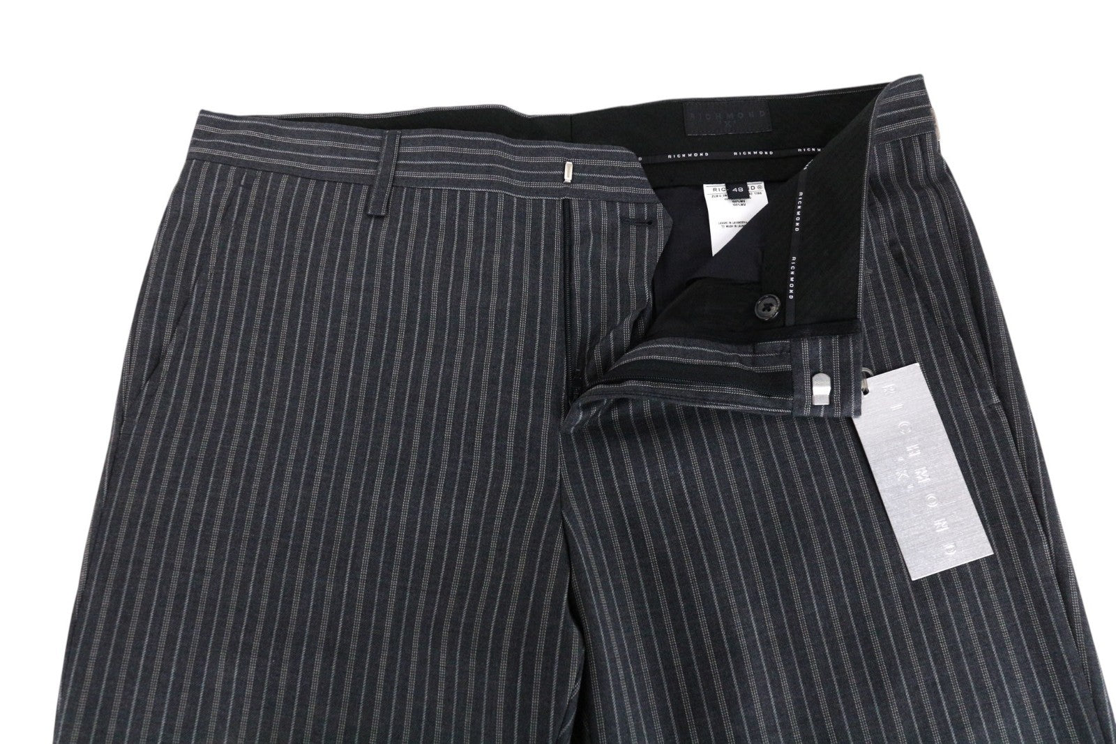 RICHMOND Men Trousers 48 W35 Grey Pure Wool Striped Pattern Formal