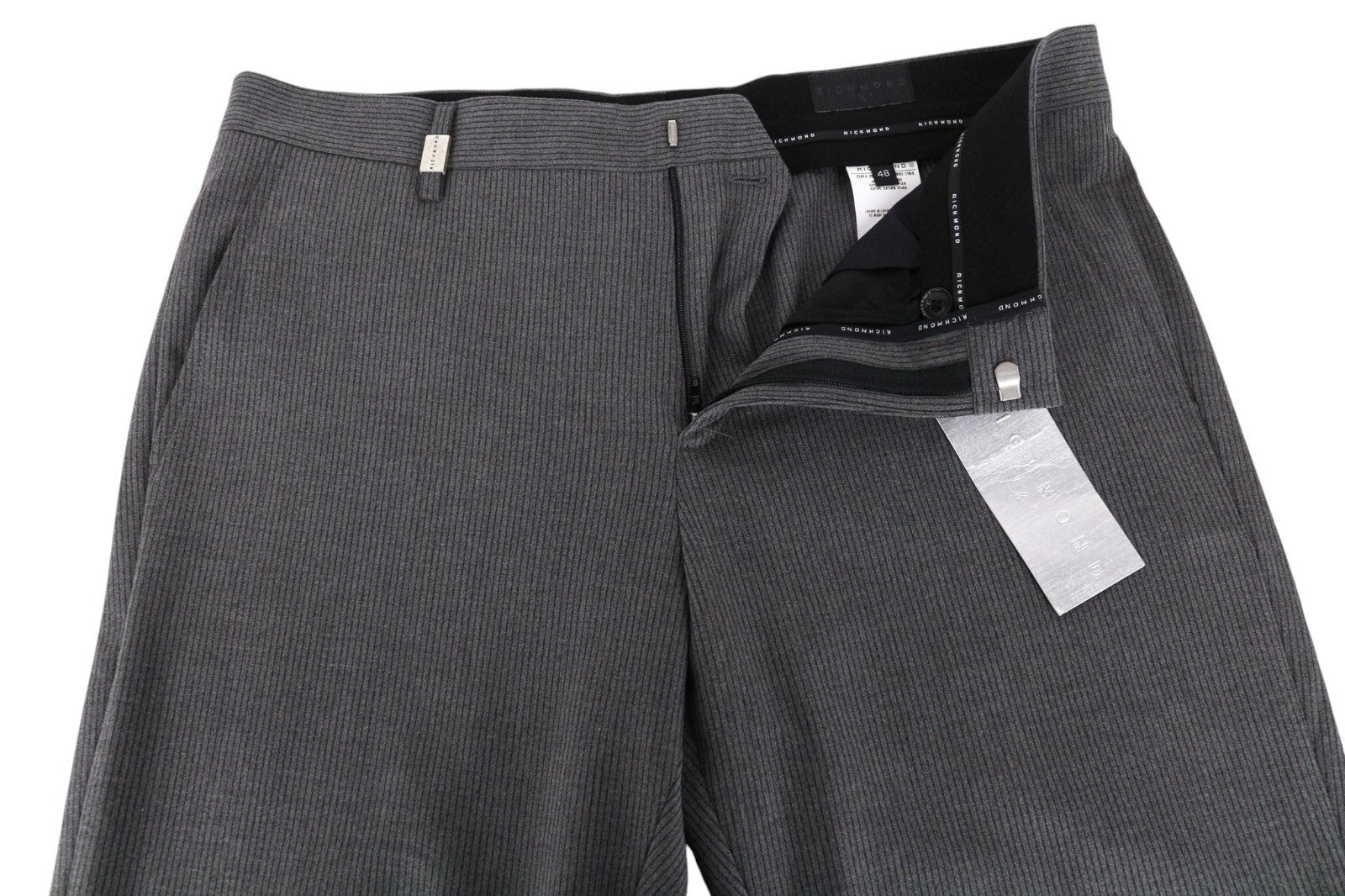 RICHMOND Men Trousers 48 W35 Grey Pure Wool Stripe Patterns Classic