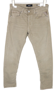 REPLAY Grover Men Jeans W30/L34 Straight Fit Brown Button-Up Cotton Stretch