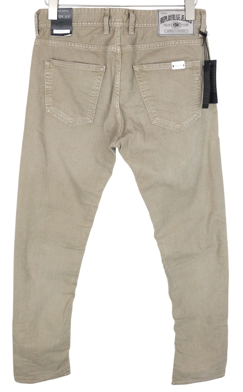 REPLAY Grover Men Jeans W30/L34 Straight Fit Brown Button-Up Cotton Stretch