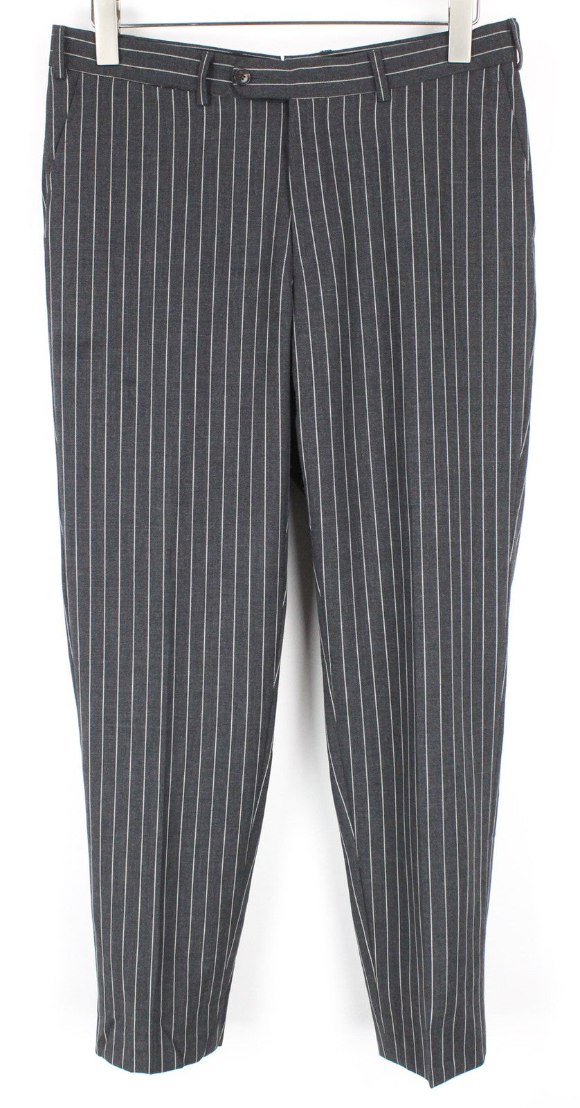 SUITSUPPLY Brescia Men Trousers UK38R Grey Slim Pinstriped Pure Wool Flat-Front