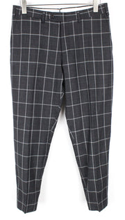 SUITSUPPLY Brescia Men Trousers UK38S Silk Wool Linen Dark Grey Slim Checked