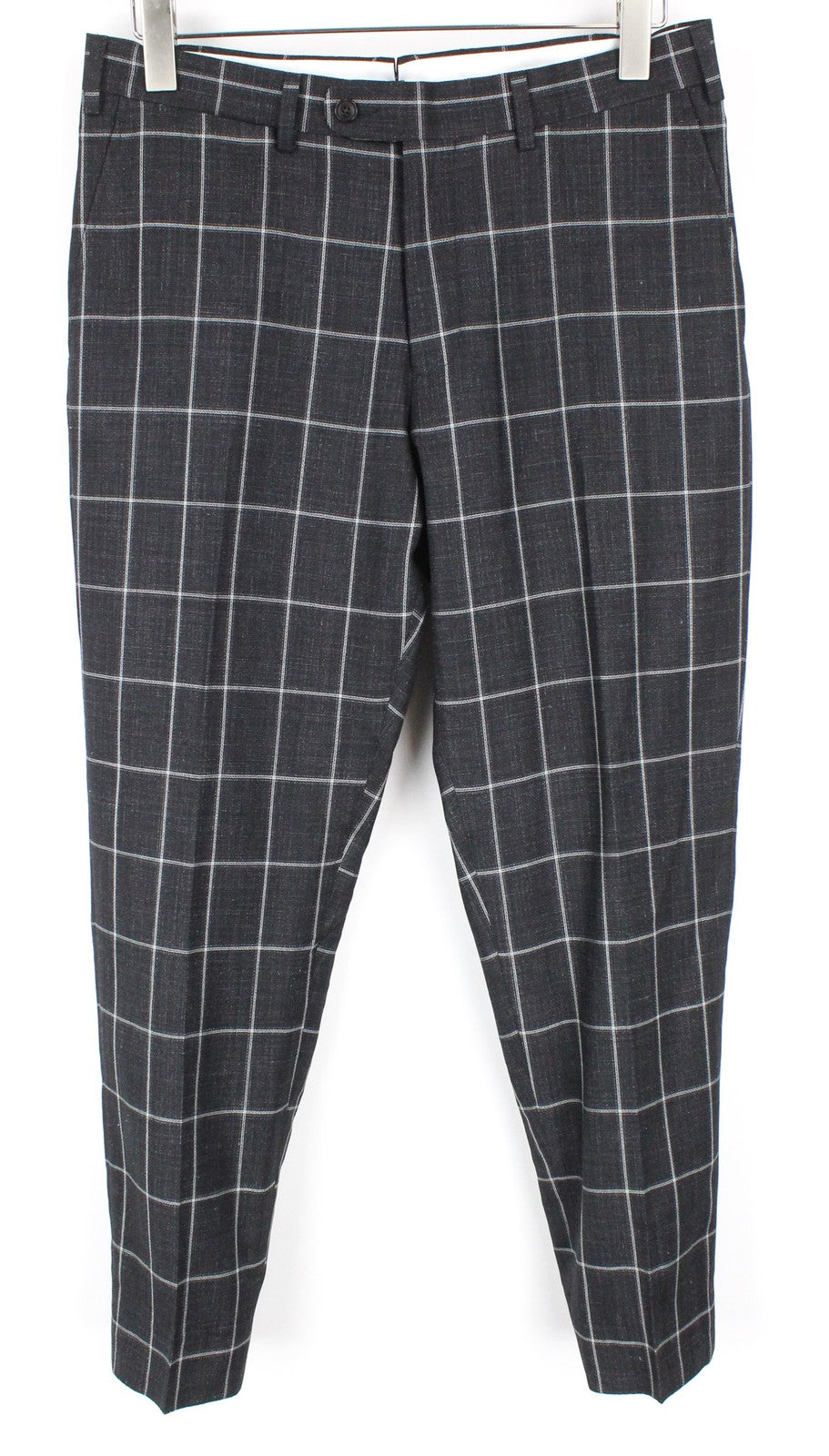 SUITSUPPLY Brescia Men Trousers UK38S Silk Wool Linen Dark Grey Slim Checked