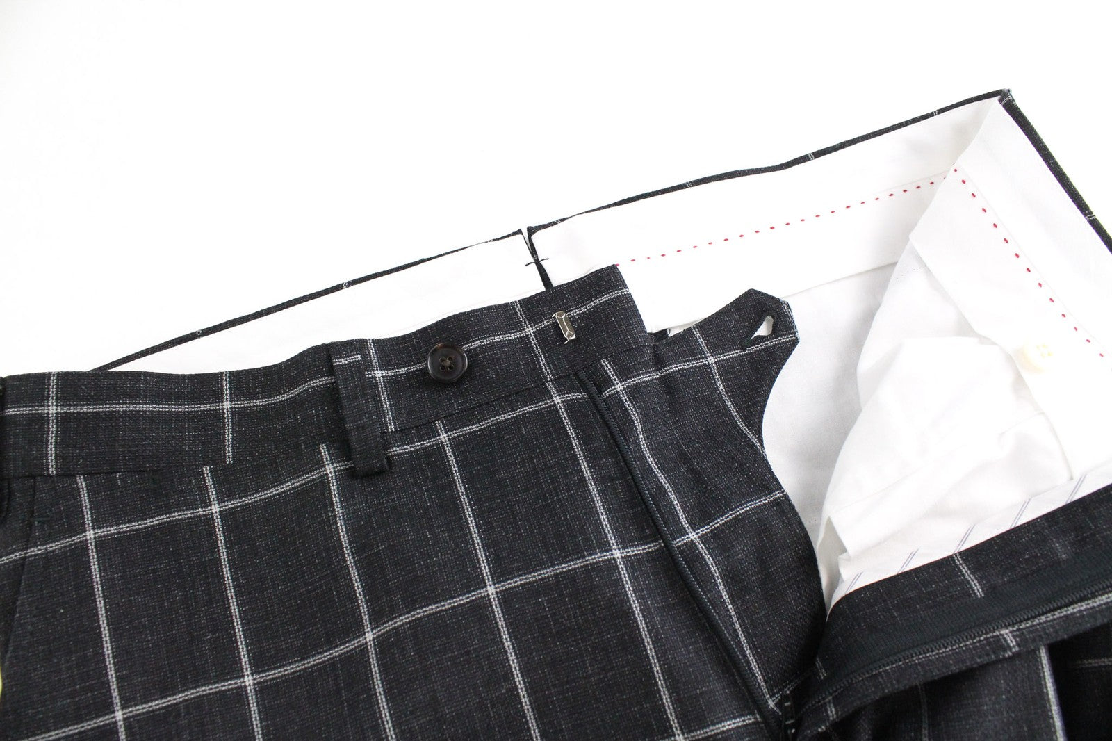 SUITSUPPLY Brescia Men Trousers UK38S Silk Wool Linen Dark Grey Slim Checked