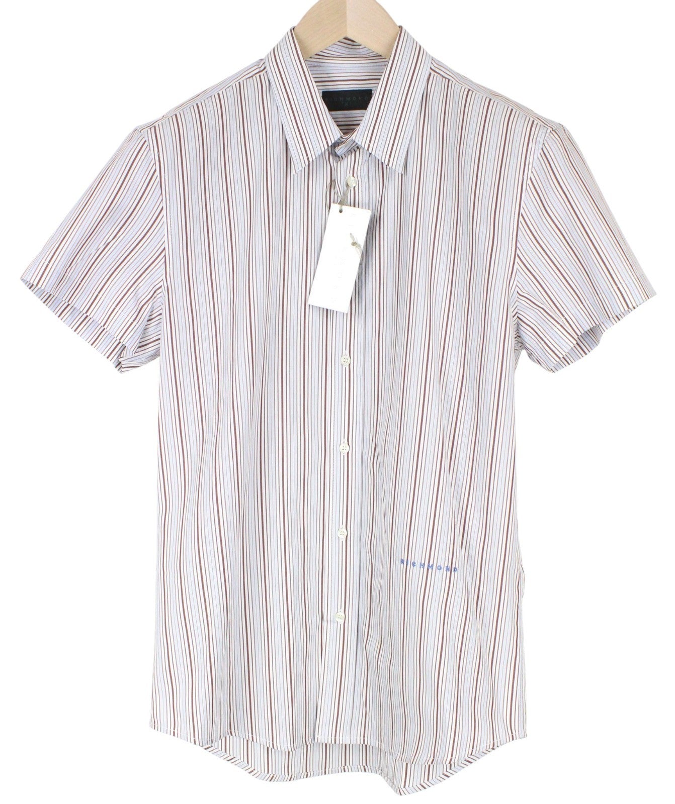 RICHMOND Men Shirt IT48 M Red Striped Melange Button Up Cotton Poplin