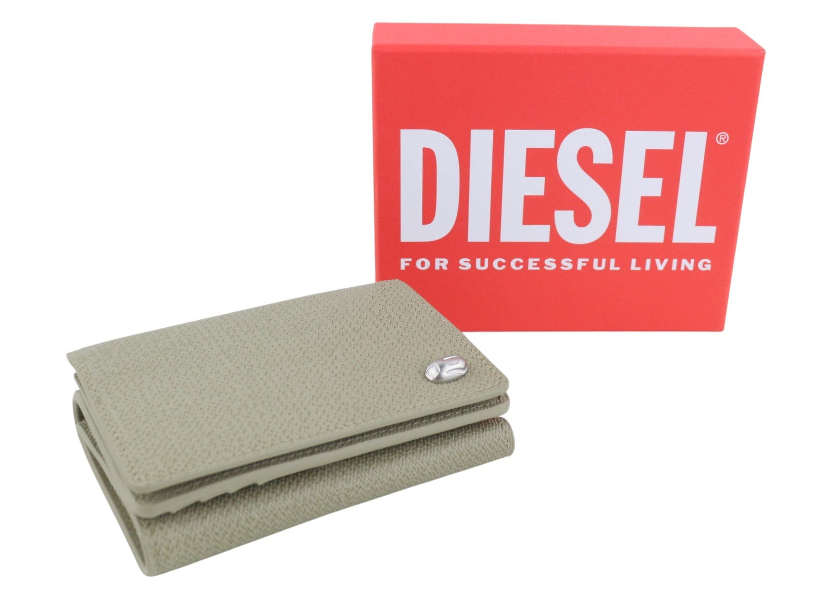 DIESEL Tri-Fold Coin Women Wallet OS Grey Genuine Leather Patterned RRP210